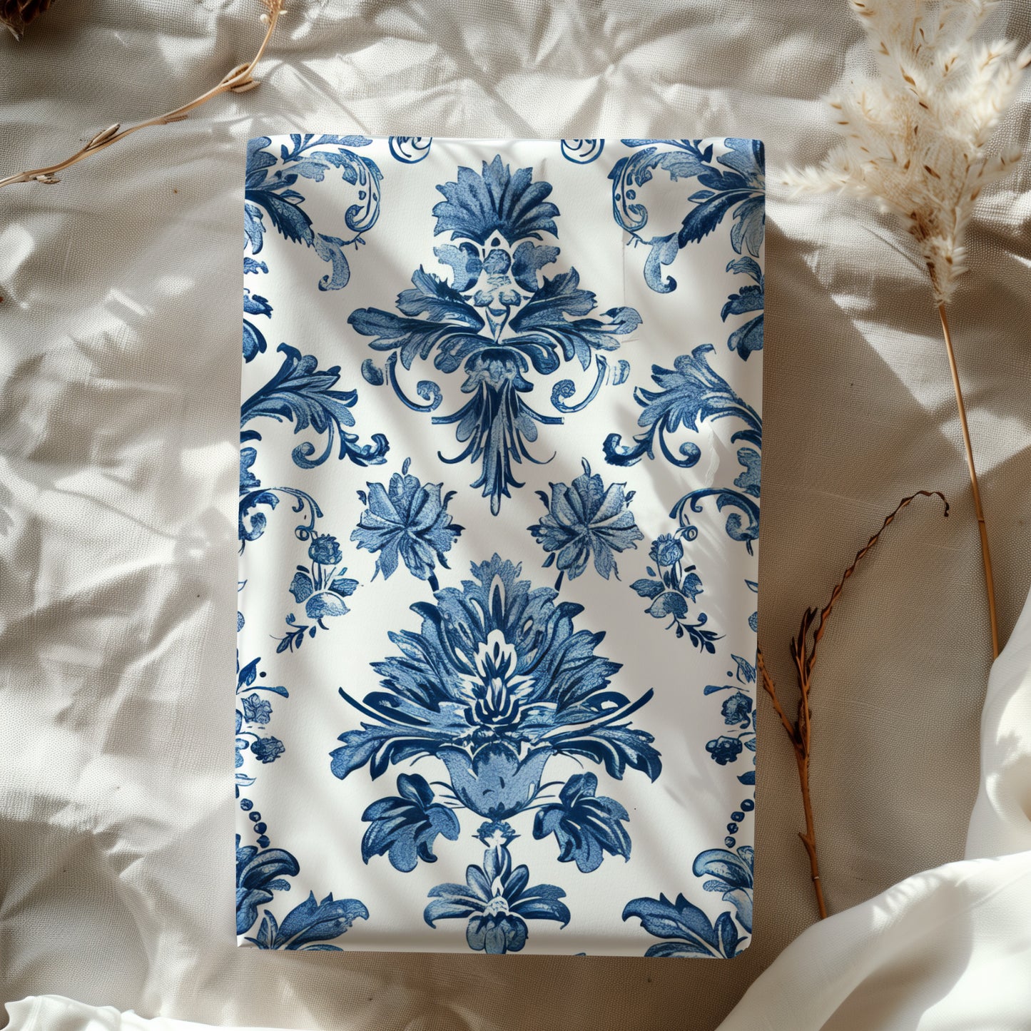 Toile De Jouy Blue Vintage Arabesk and Floral Gift Wrapping Paper