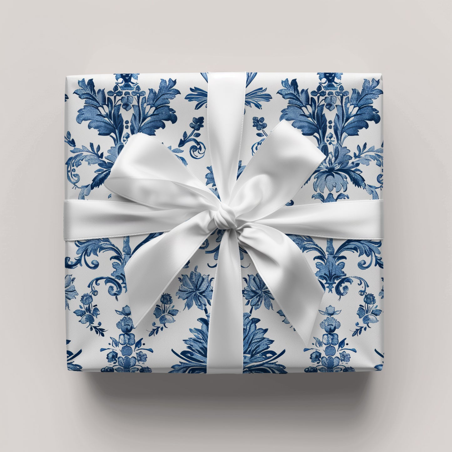 Toile De Jouy Blue Vintage Arabesk and Floral Gift Wrapping Paper
