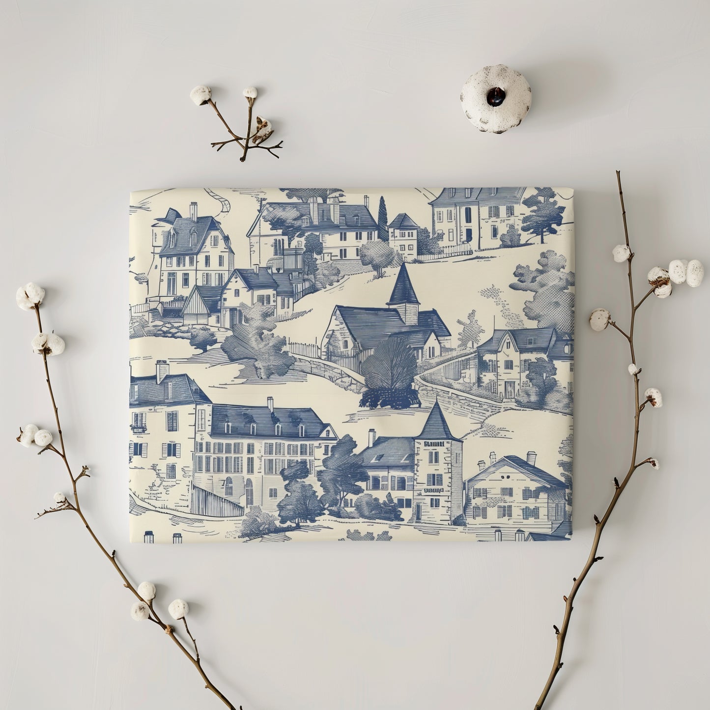 Toile De Jouy Blue Vintage Town Charming Gift Wrapping Paper