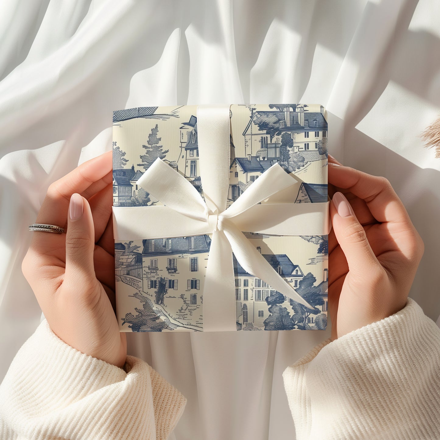Toile De Jouy Blue Vintage Town Charming Gift Wrapping Paper