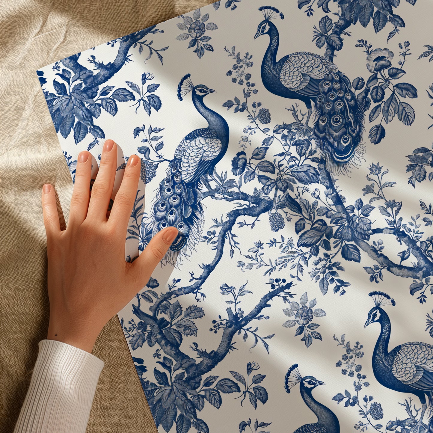 Toile De Jouy Blue Vintage Peacock Floral Gift Wrapping Paper
