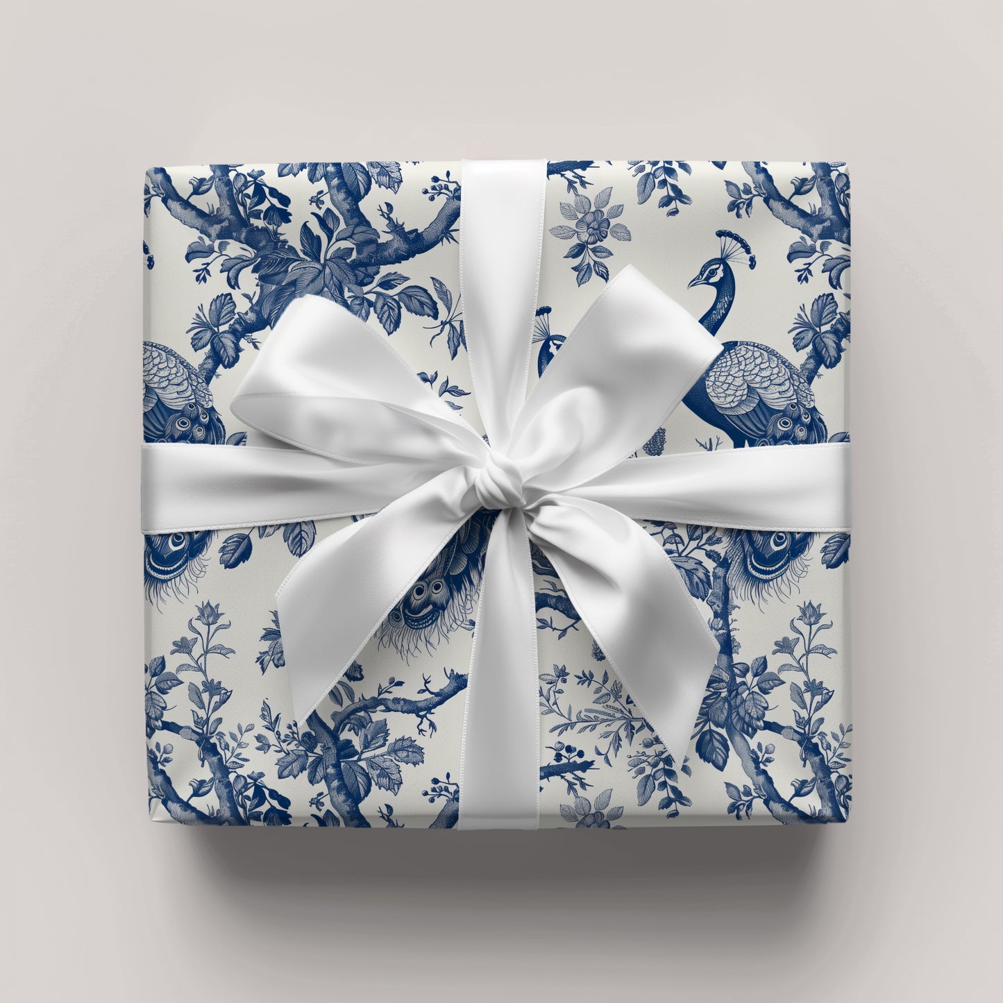 Toile De Jouy Blue Vintage Peacock Floral Gift Wrapping Paper