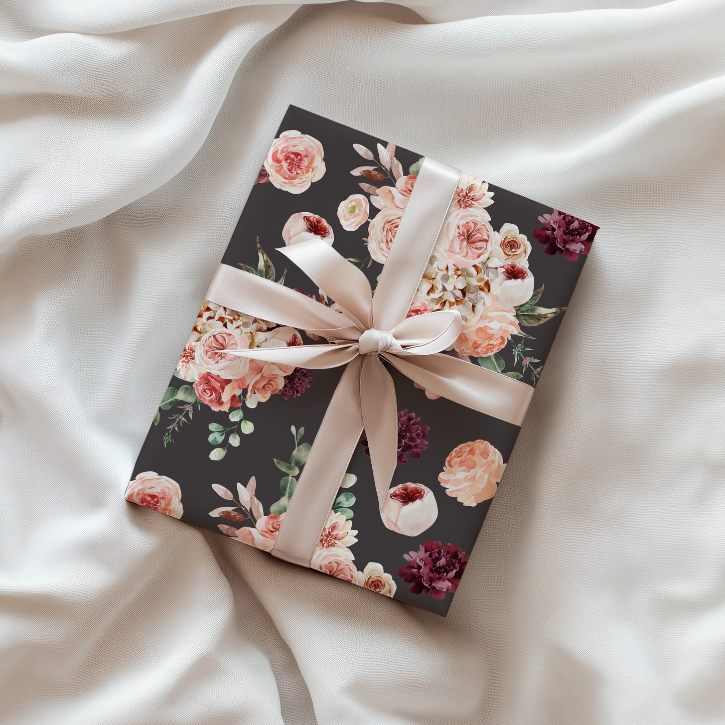 Moody Blush Pink and Burgundy Floral Gift Wrapping Paper