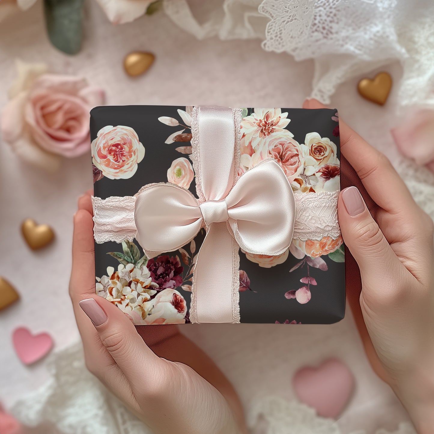 Moody Blush Pink and Burgundy Floral Gift Wrapping Paper