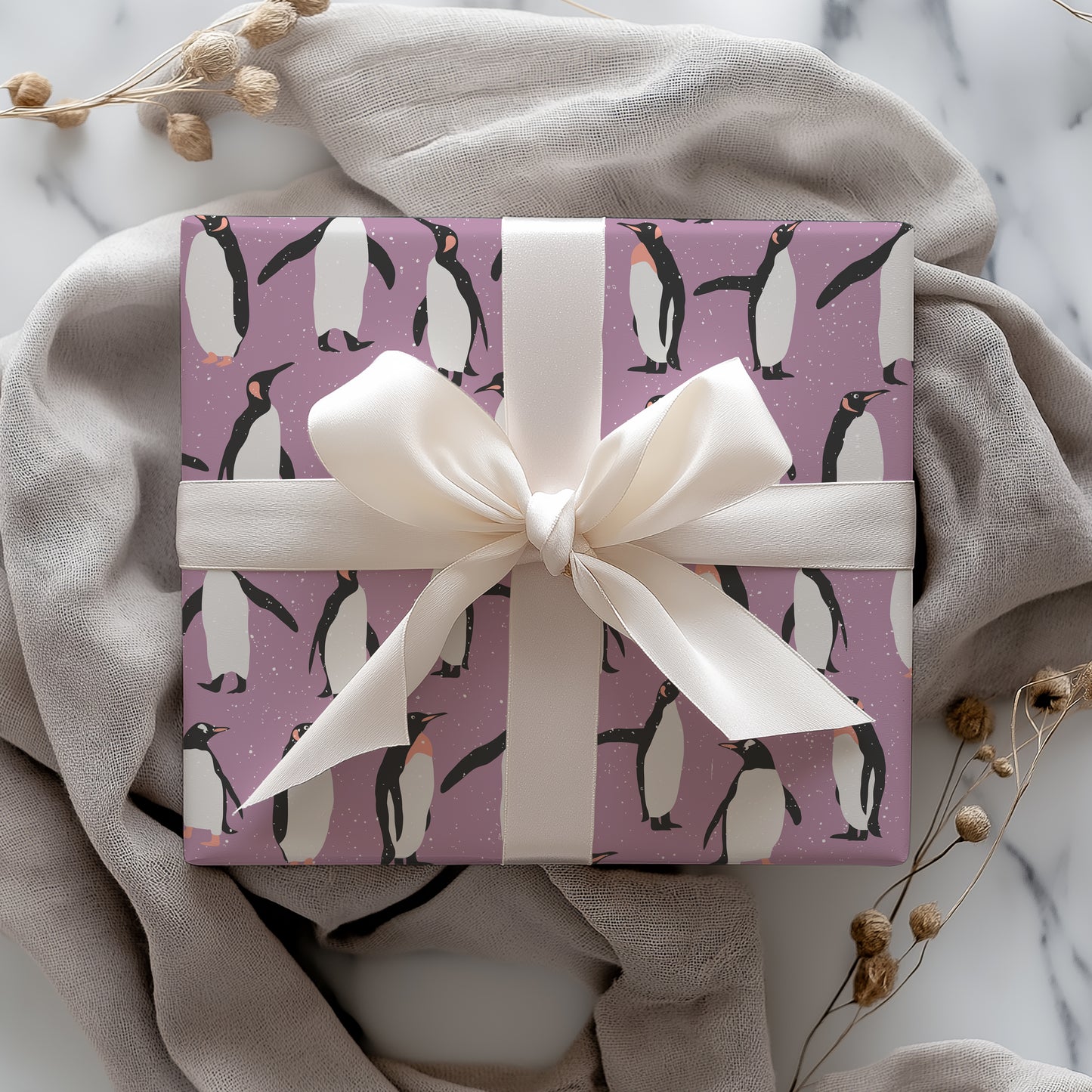 Purple Penguin Gift Wrapping Paper
