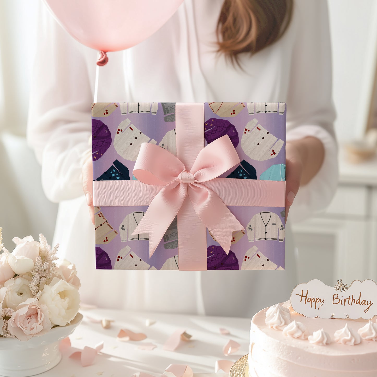 Starry and Colorful Cardigan Sweater Gift Wrapping Paper
