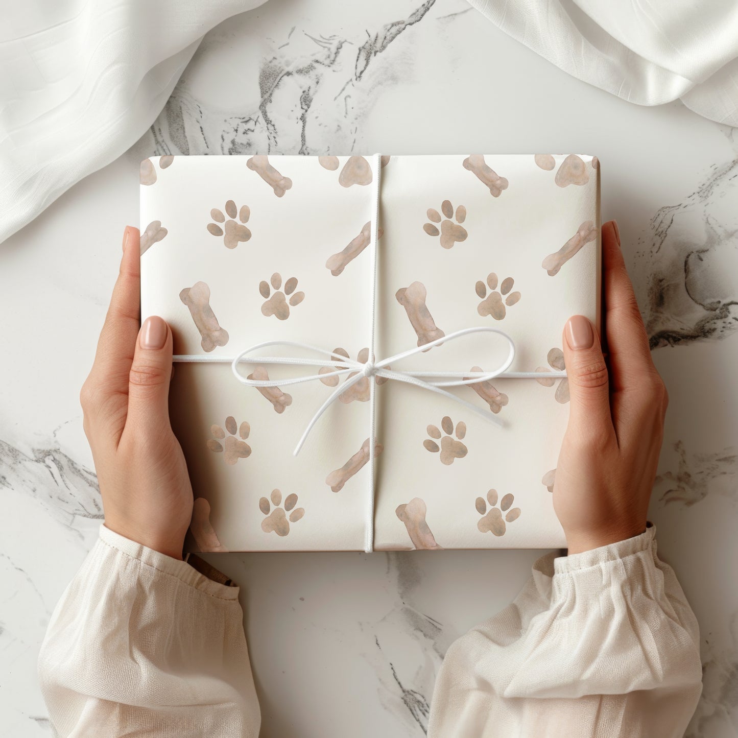 Dog Bone and Paw Print Minimalist Gift Wrapping Paper