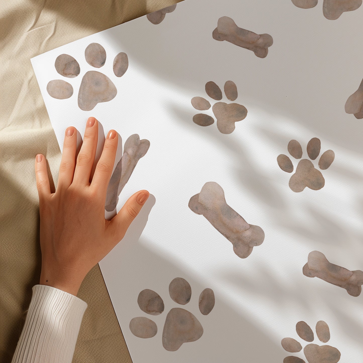 Dog Bone and Paw Print Minimalist Gift Wrapping Paper