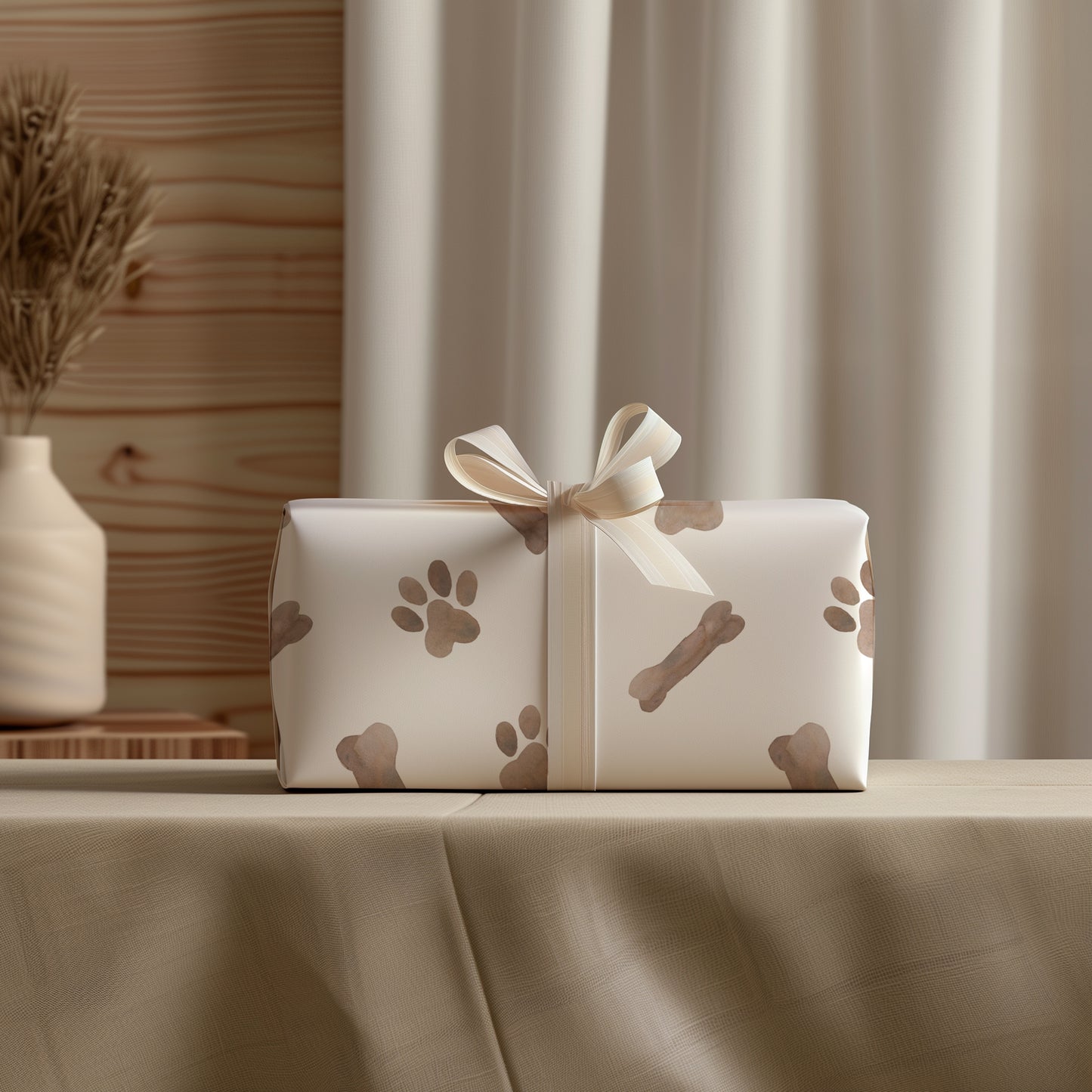 Dog Bone and Paw Print Minimalist Gift Wrapping Paper