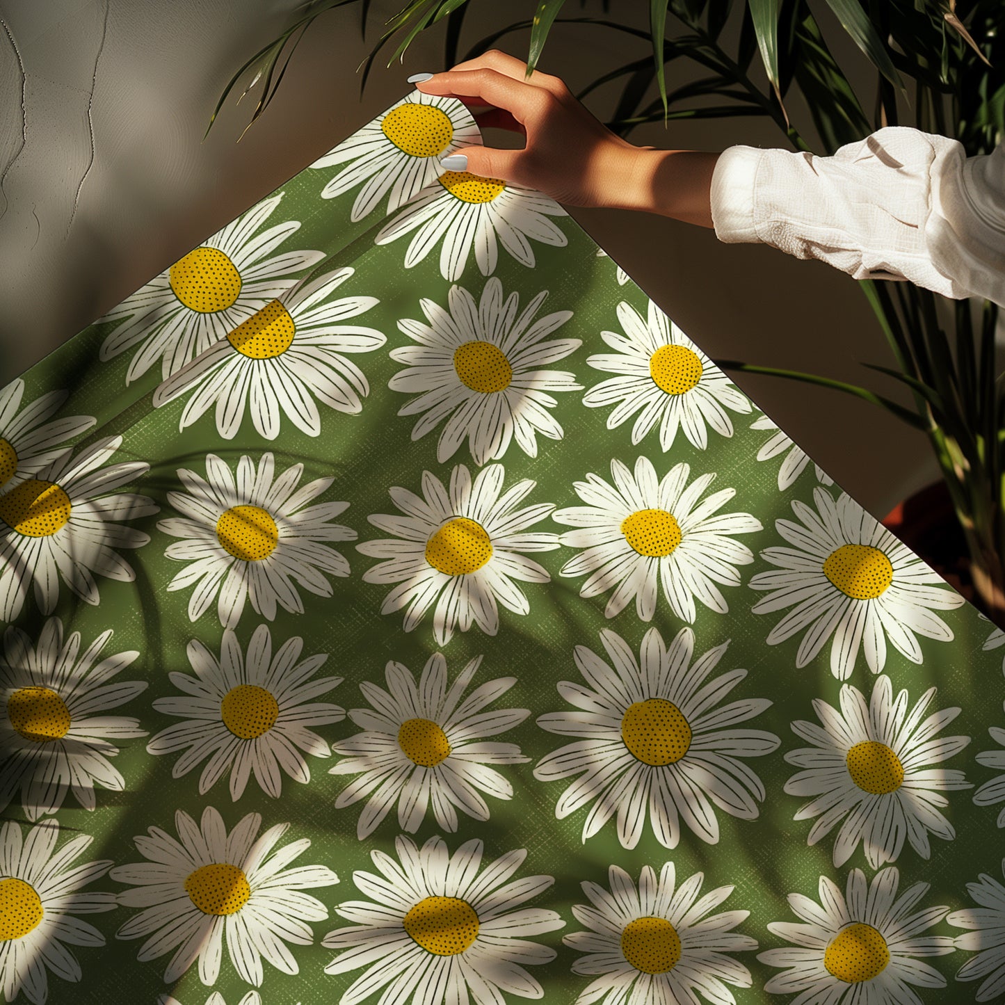 Daisy Retro Green Floral Gift Wrapping Paper