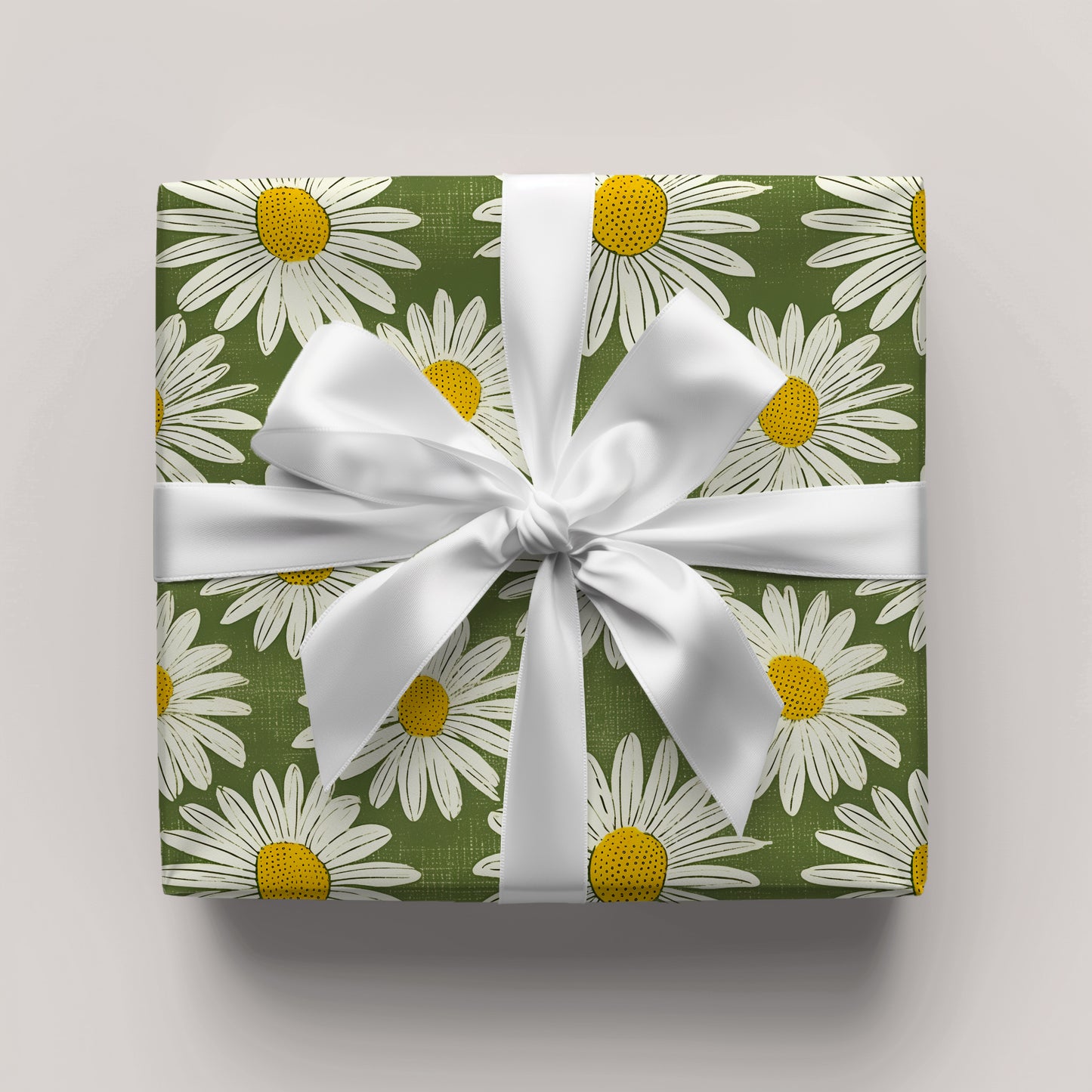Daisy Retro Green Floral Gift Wrapping Paper