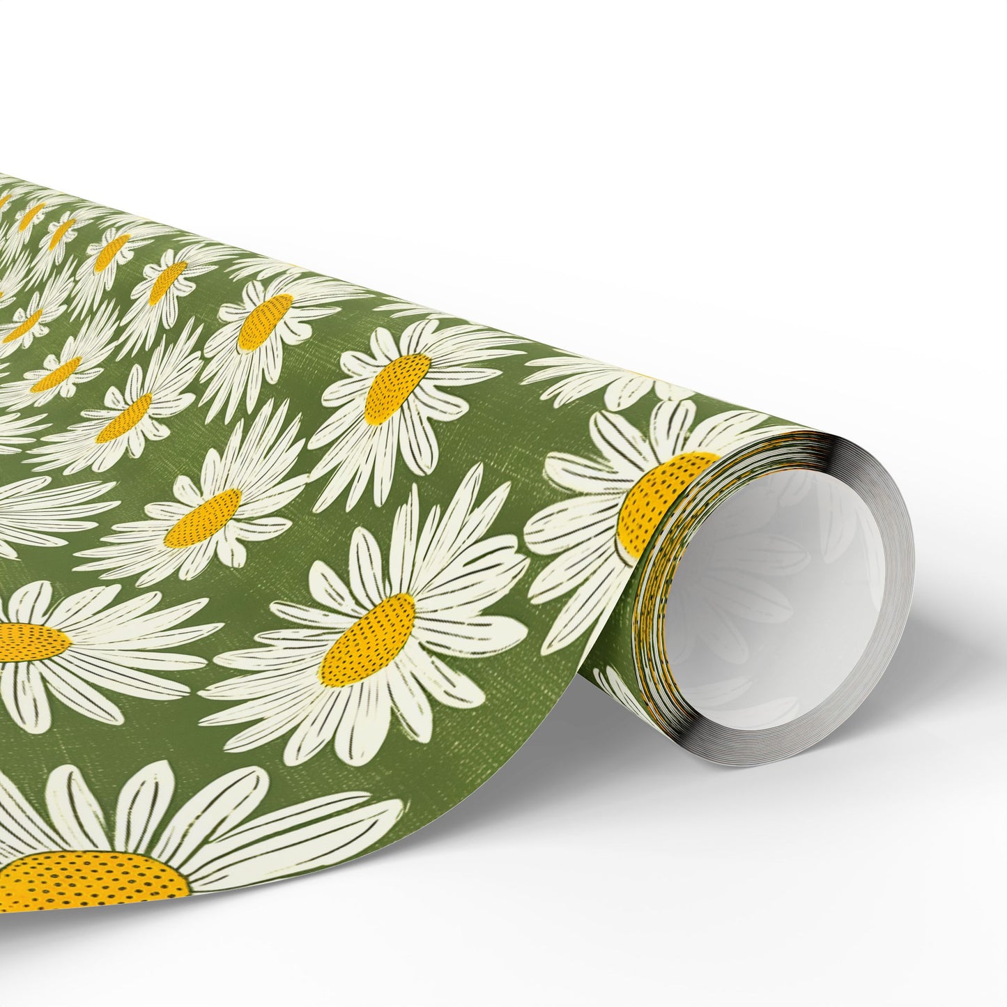 Daisy Retro Green Floral Gift Wrapping Paper