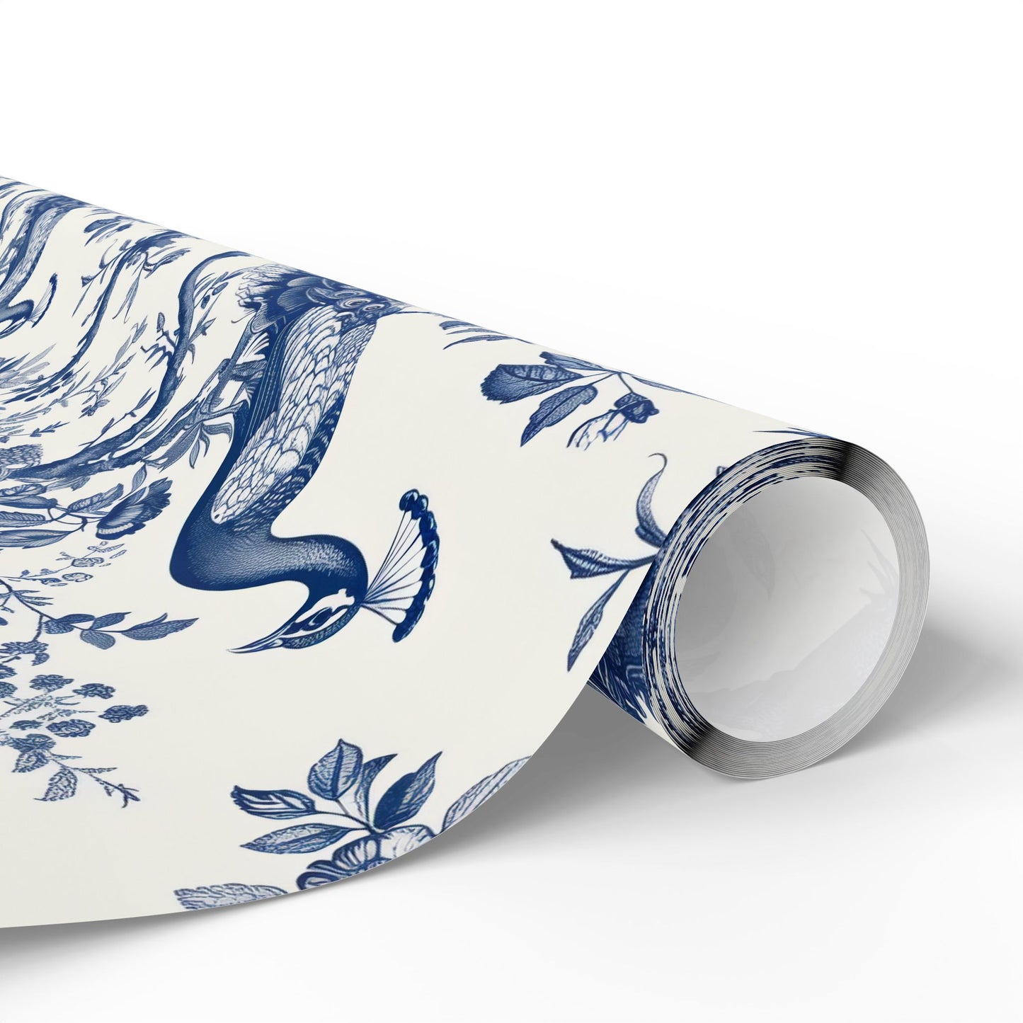 Toile De Jouy Blue Vintage Peacock Floral Gift Wrapping Paper