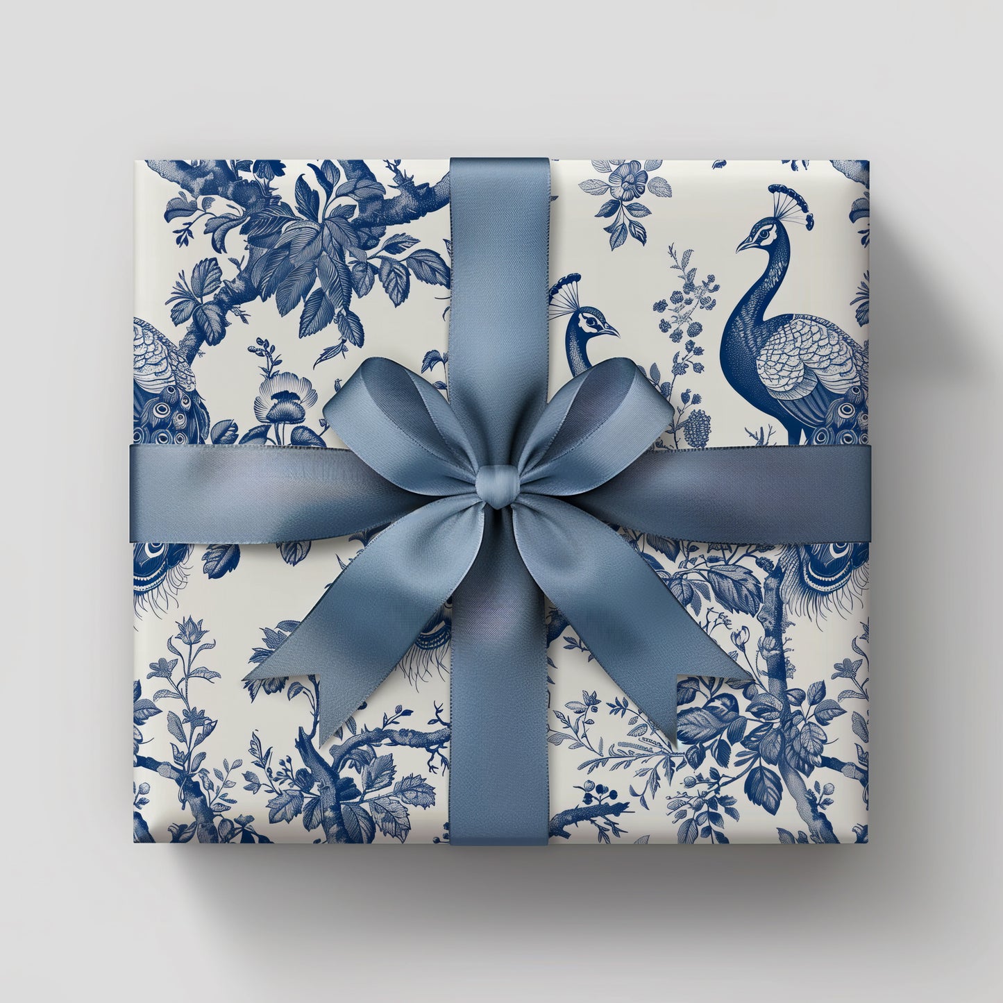 Toile De Jouy Blue Vintage Peacock Floral Gift Wrapping Paper