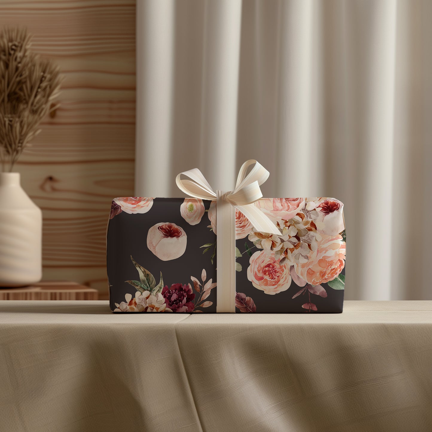 Moody Blush Pink and Burgundy Floral Gift Wrapping Paper