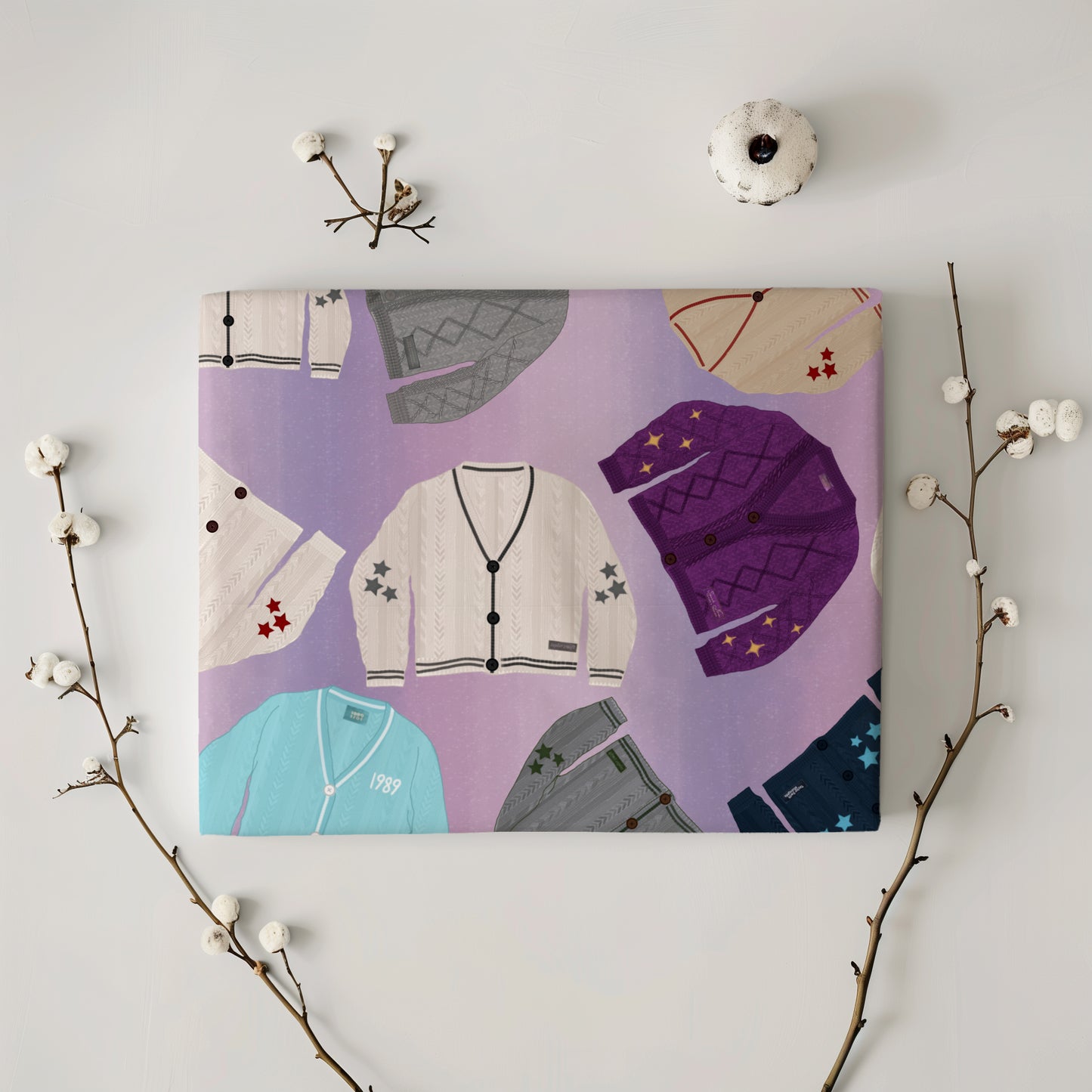 Starry and Colorful Cardigan Sweater Gift Wrapping Paper
