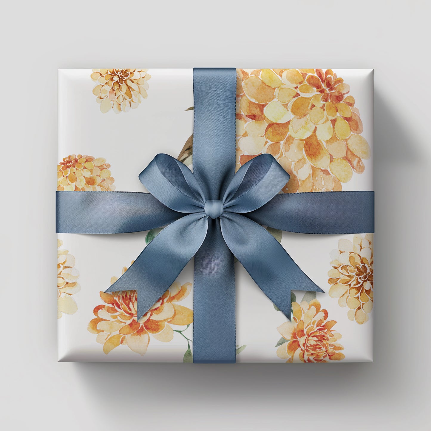 Orange Summer Zinnia Floral and Eucalyptus Greenery FGift Wrapping Paper