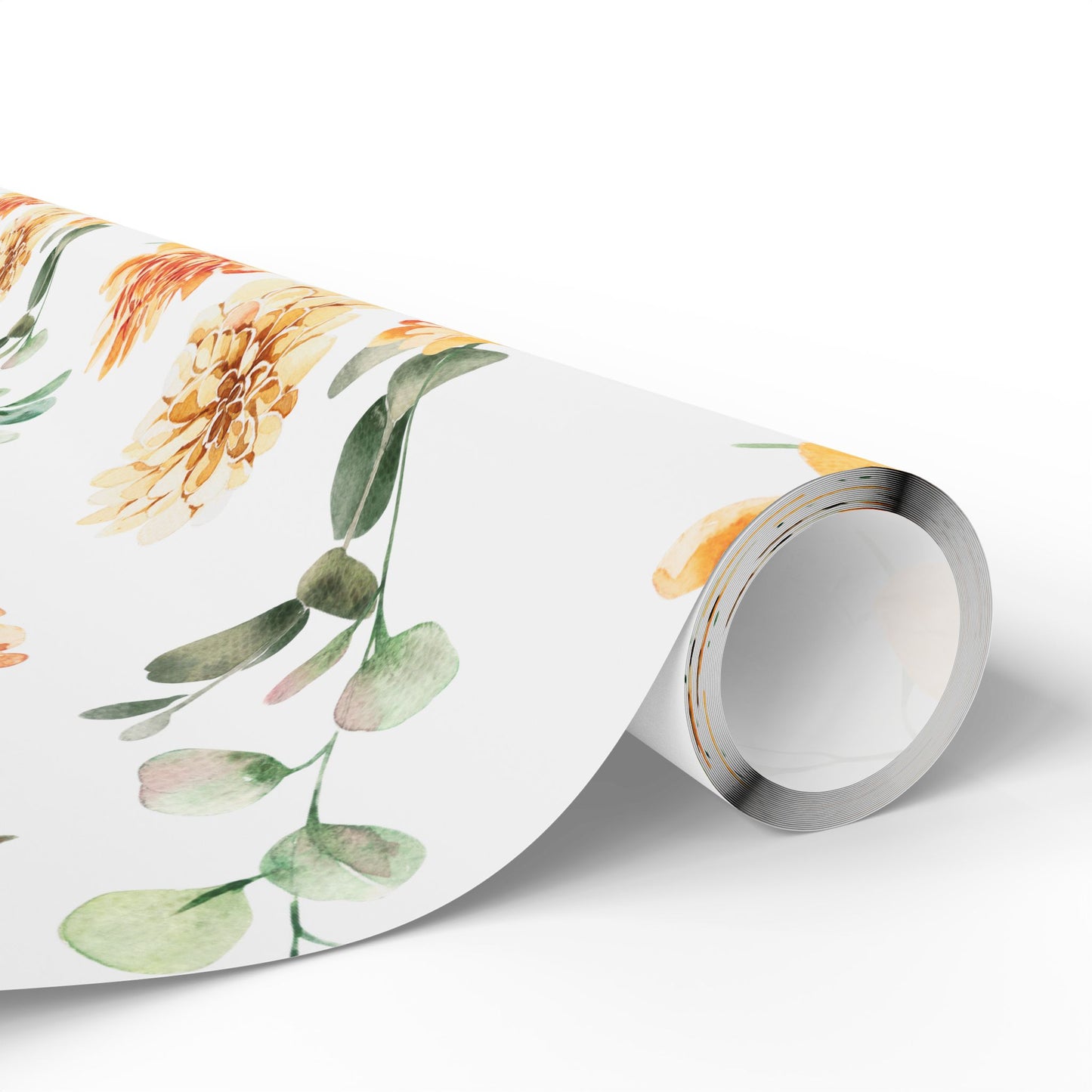 Orange Summer Zinnia Floral and Eucalyptus Greenery FGift Wrapping Paper