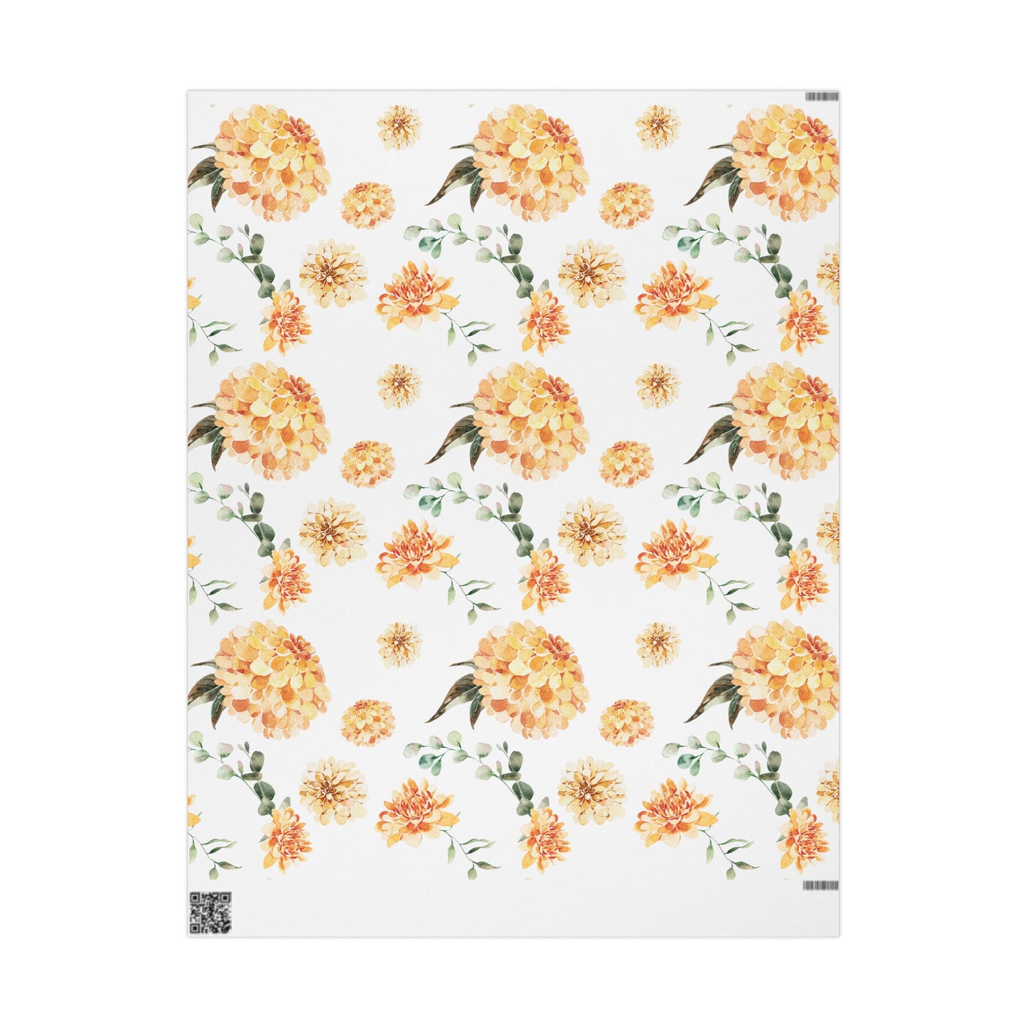 Orange Summer Zinnia Floral and Eucalyptus Greenery FGift Wrapping Paper
