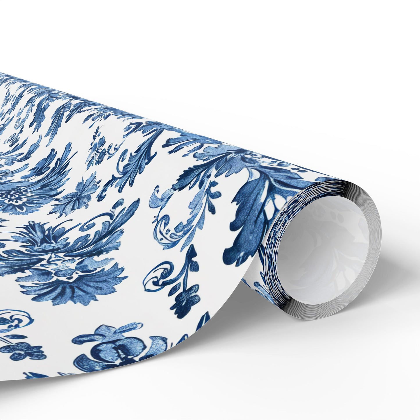 Toile De Jouy Blue Vintage Arabesk and Floral Gift Wrapping Paper