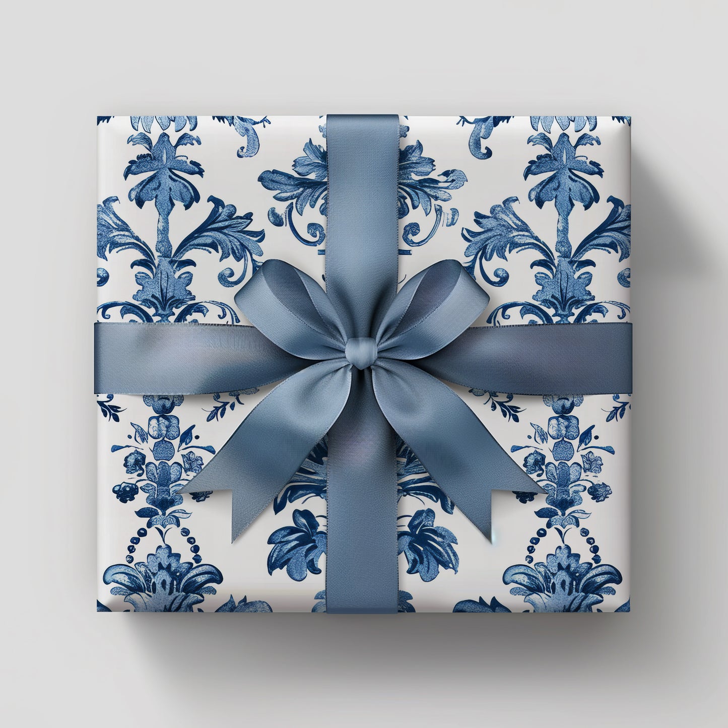 Toile De Jouy Blue Vintage Arabesk and Floral Gift Wrapping Paper