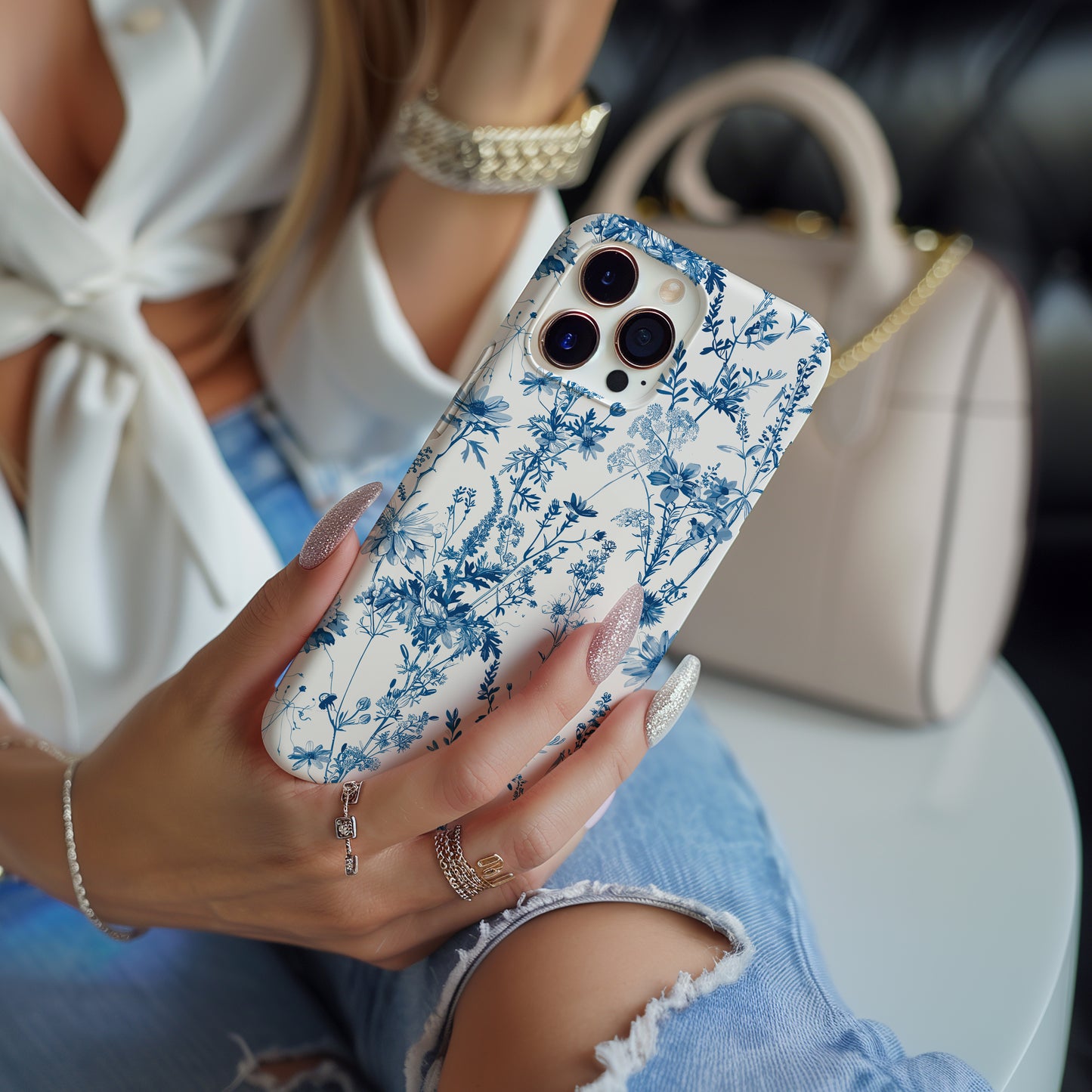 Toile De Jouy Blue Wildflower Vintage Floral Tough Phone Case - iPhone & Samsung Galaxy