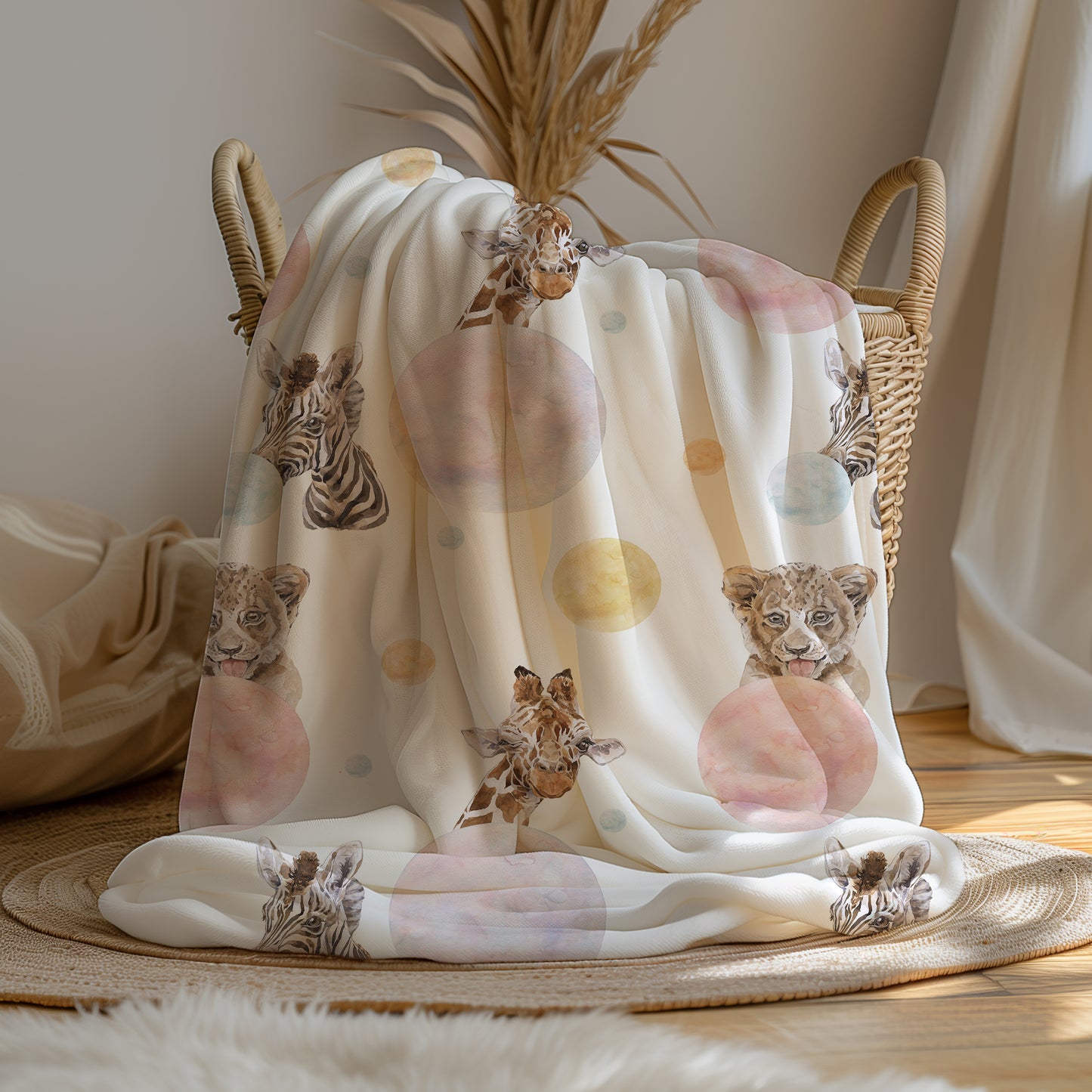 Baby Jungle Safari Animals with Bubbles - Velveteen Plush Throw Blanket