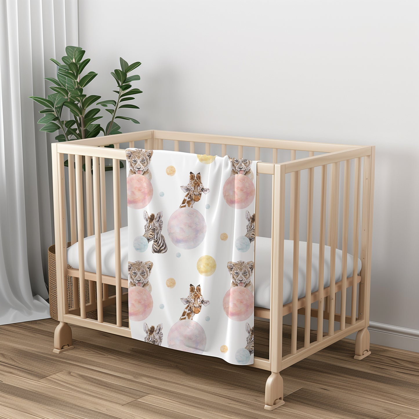 Baby Jungle Safari Animals with Bubbles - Velveteen Plush Throw Blanket