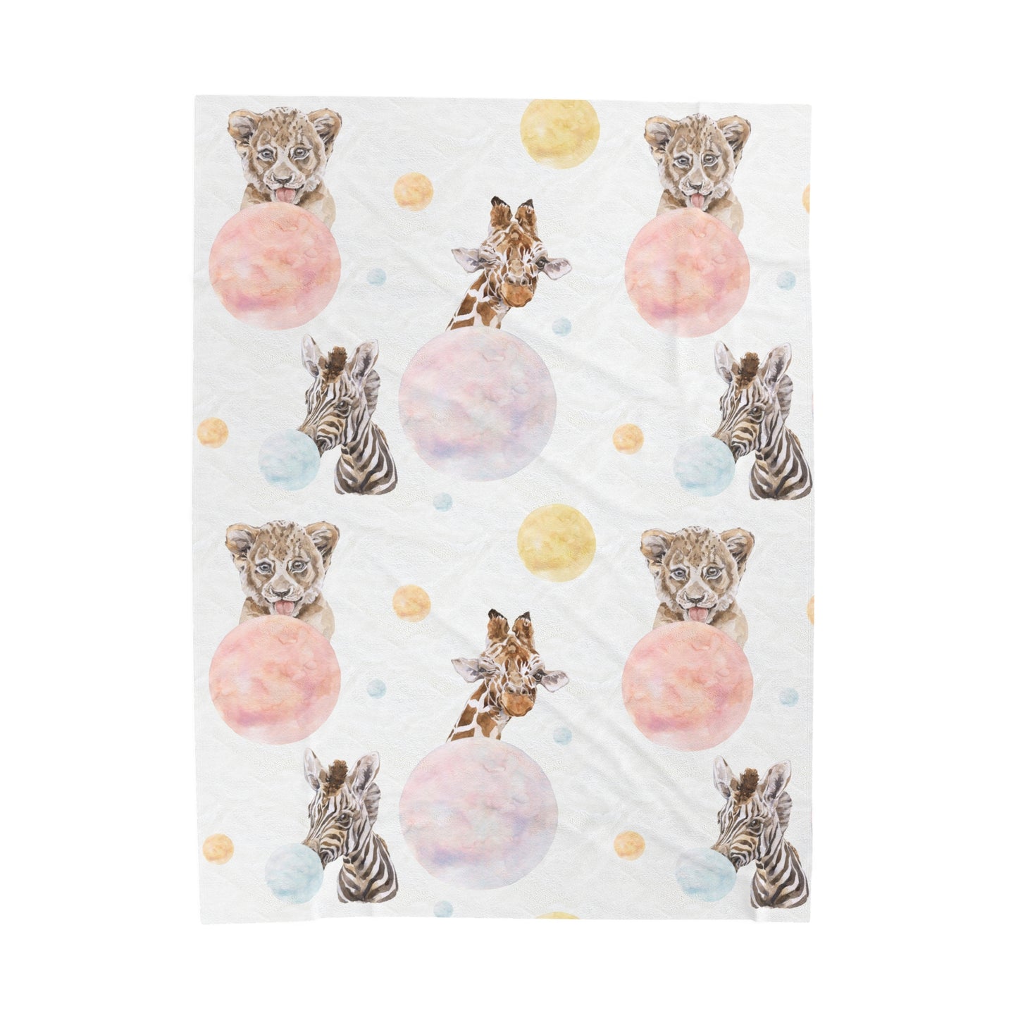 Baby Jungle Safari Animals with Bubbles - Velveteen Plush Throw Blanket