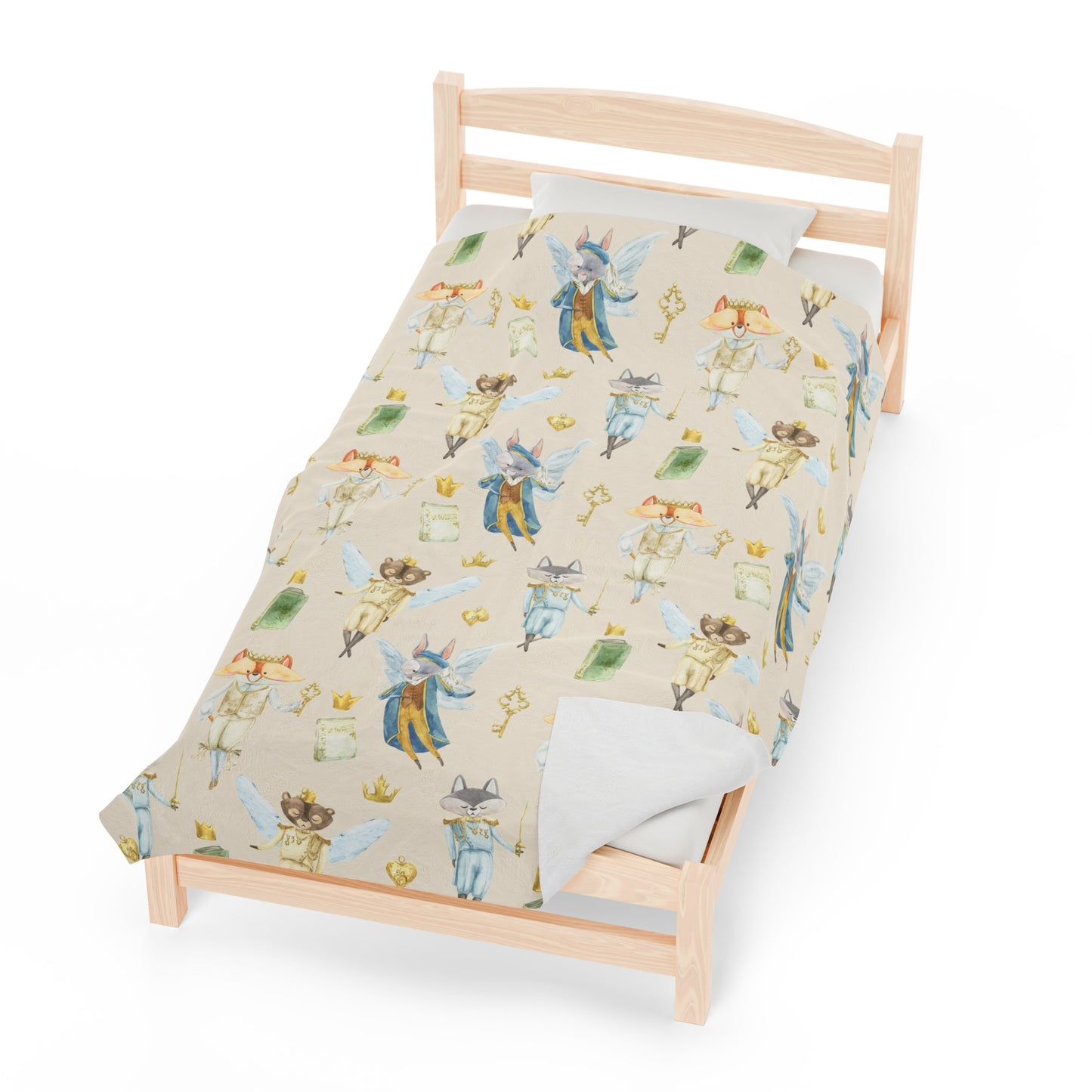 Woodland Animal Fairies Neutral - Plush Velveteen Throw Blanket