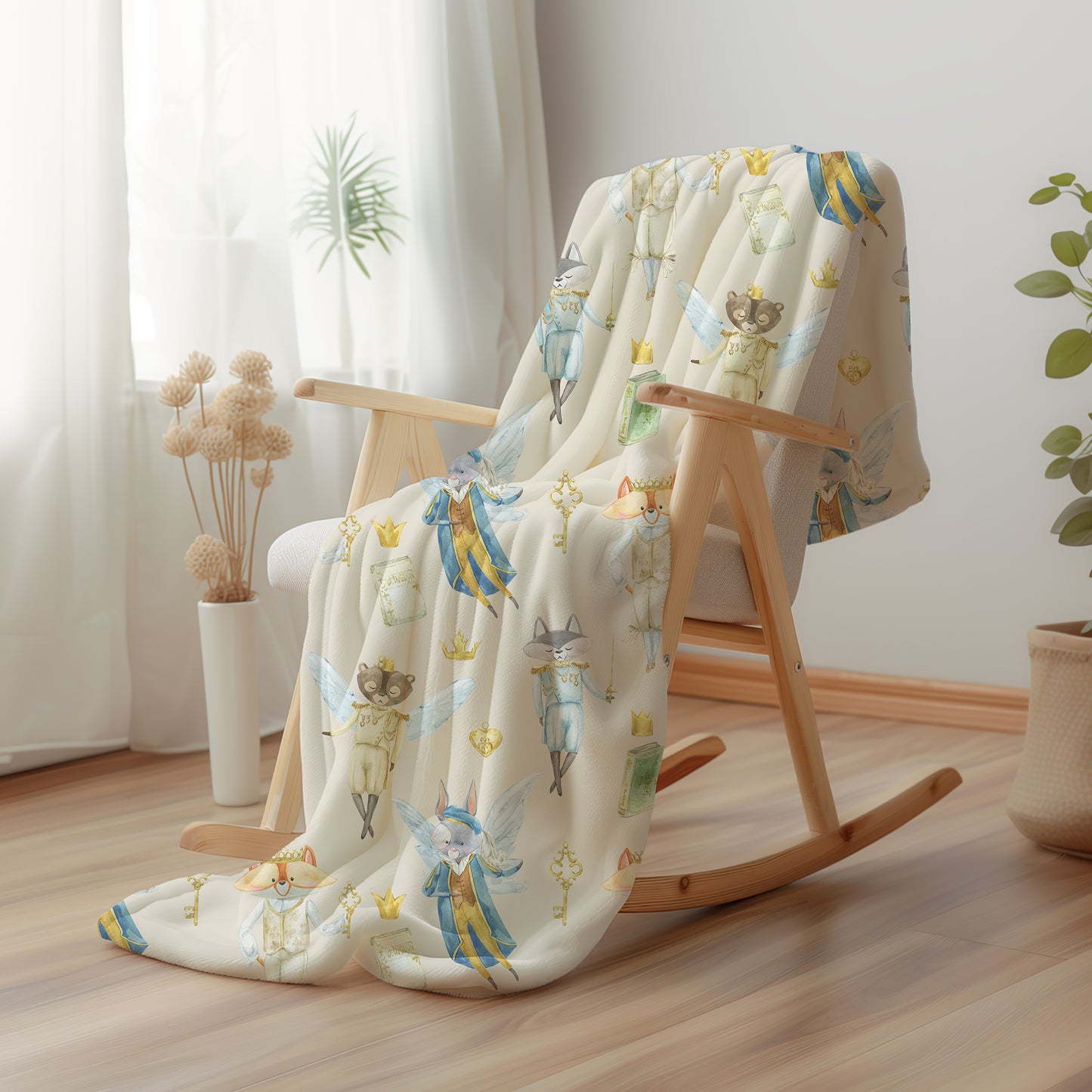 Woodland Animal Fairies Neutral - Plush Velveteen Throw Blanket