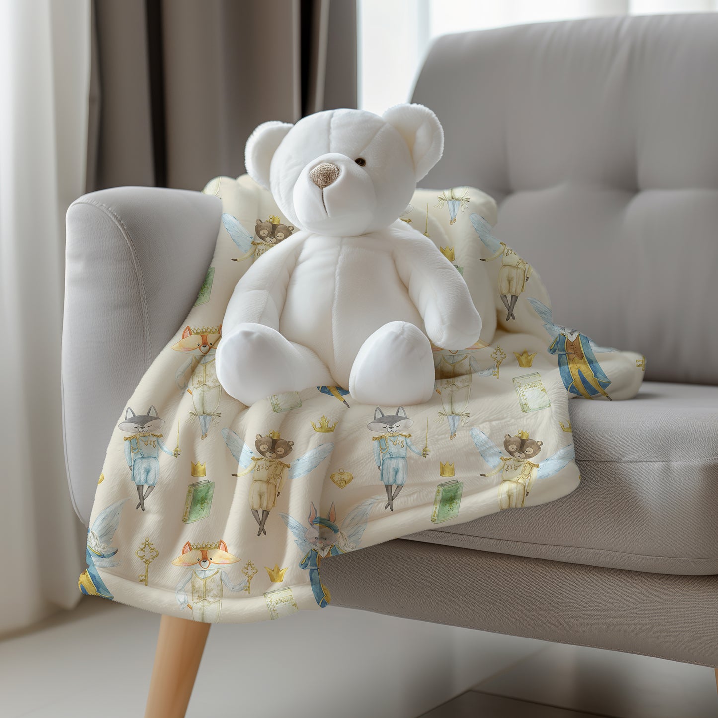 Woodland Animal Fairies Neutral - Plush Velveteen Throw Blanket