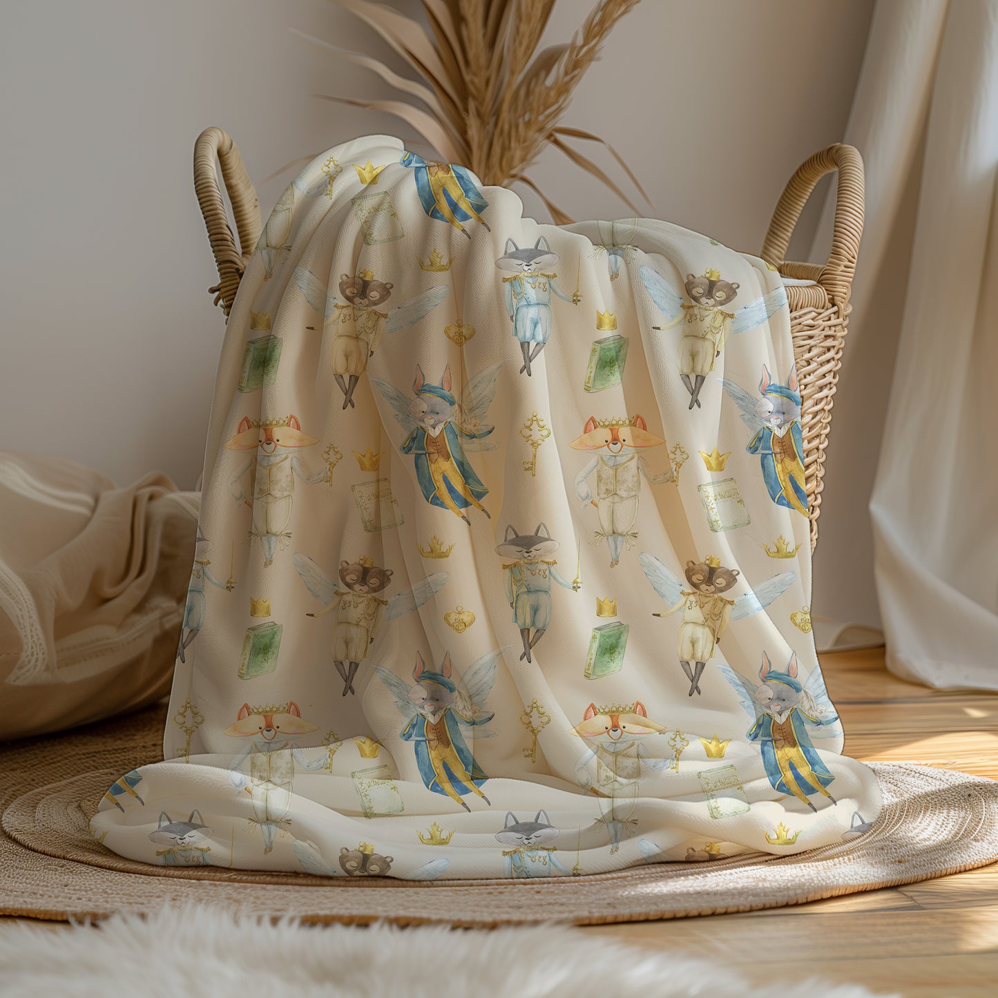 Woodland Animal Fairies Neutral - Plush Velveteen Throw Blanket