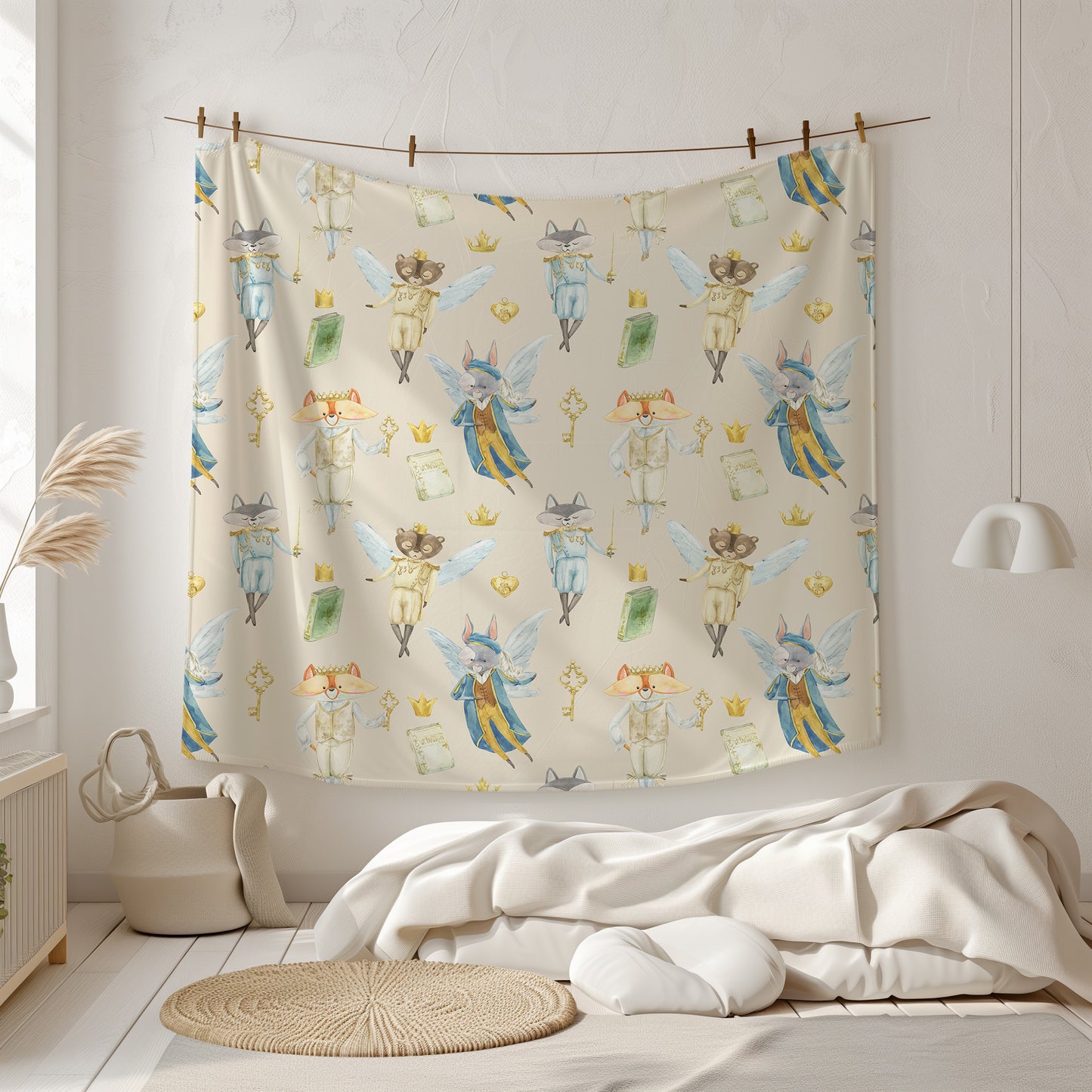 Woodland Animal Fairies Neutral - Plush Velveteen Throw Blanket
