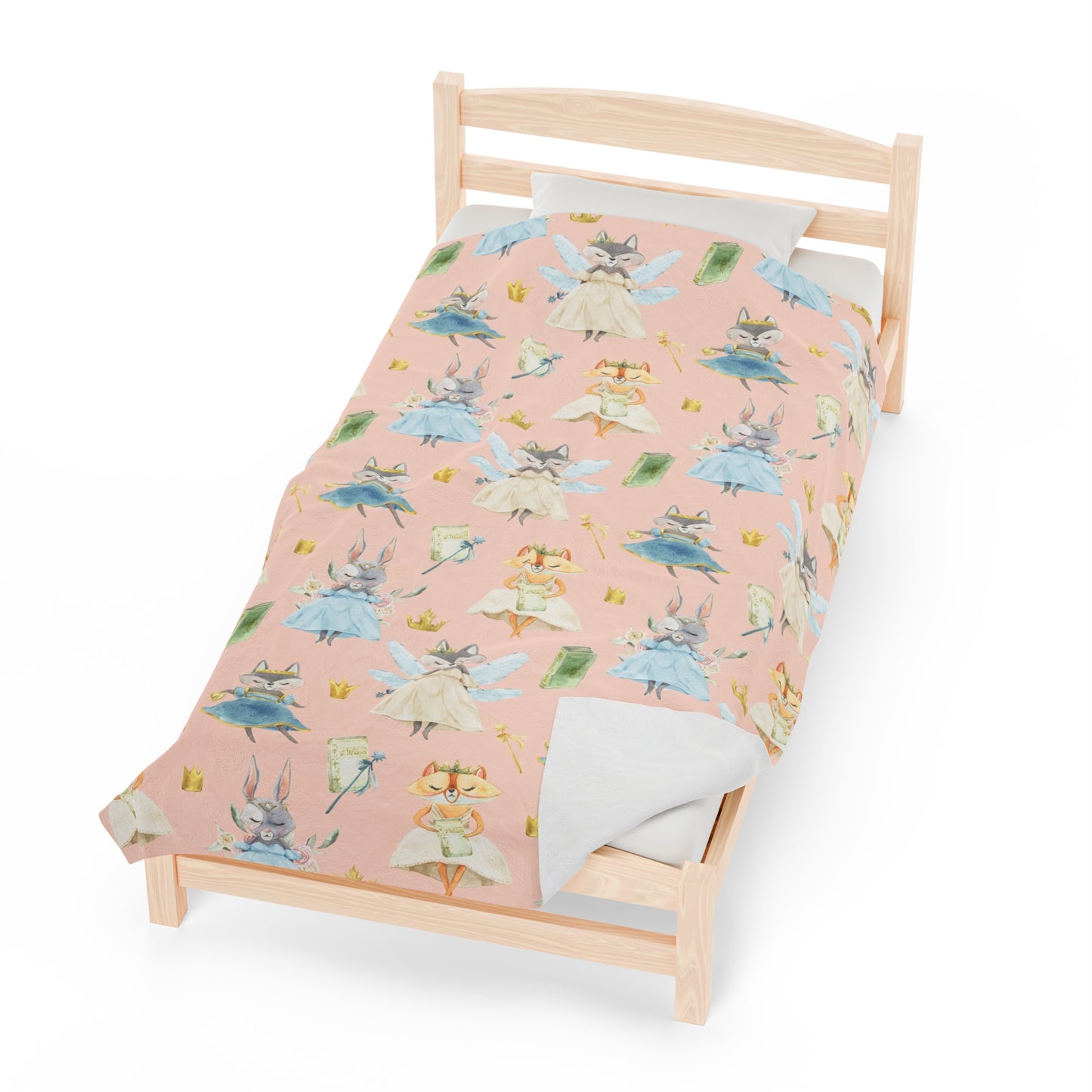 Woodland Animal Fairies Pink - Plush Velveteen Throw Blanket