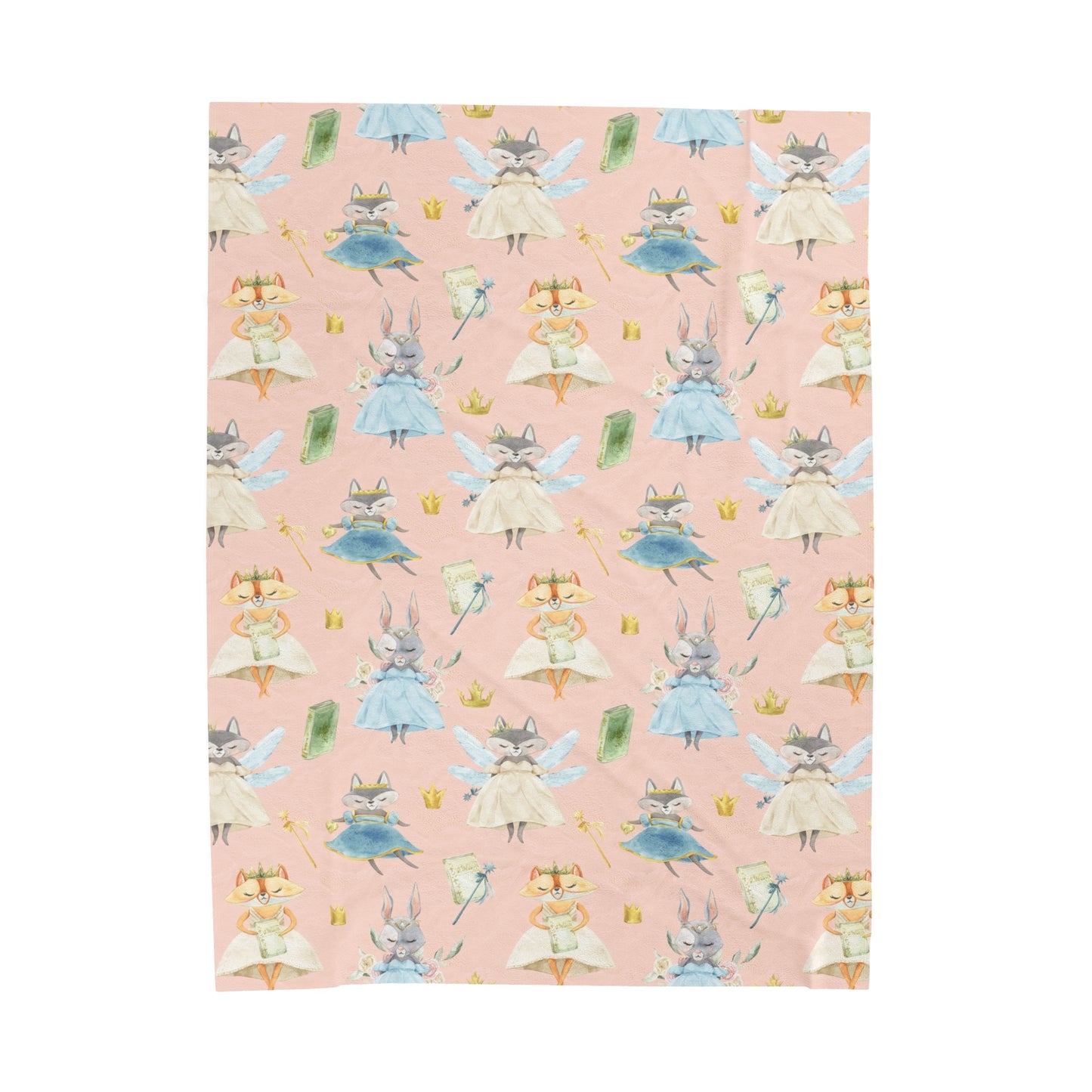 Woodland Animal Fairies Pink - Plush Velveteen Throw Blanket