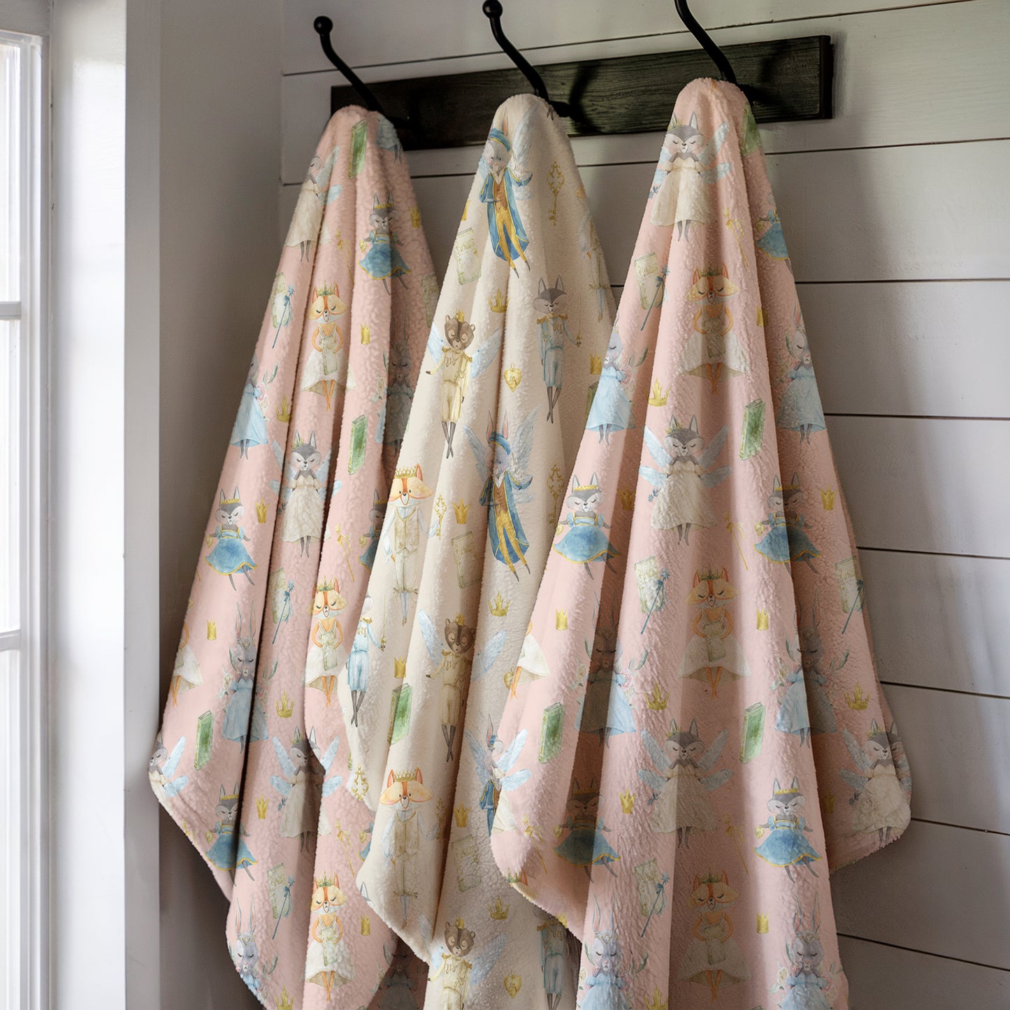 Woodland Animal Fairies Pink - Plush Velveteen Throw Blanket