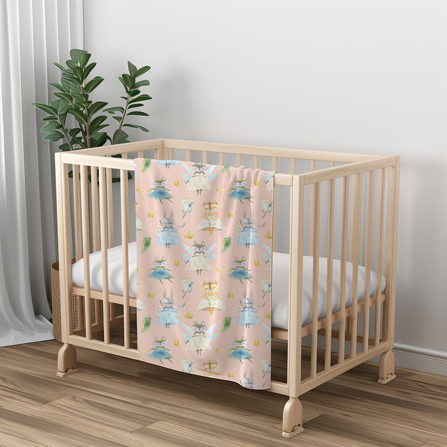 Woodland Animal Fairies Pink - Plush Velveteen Throw Blanket