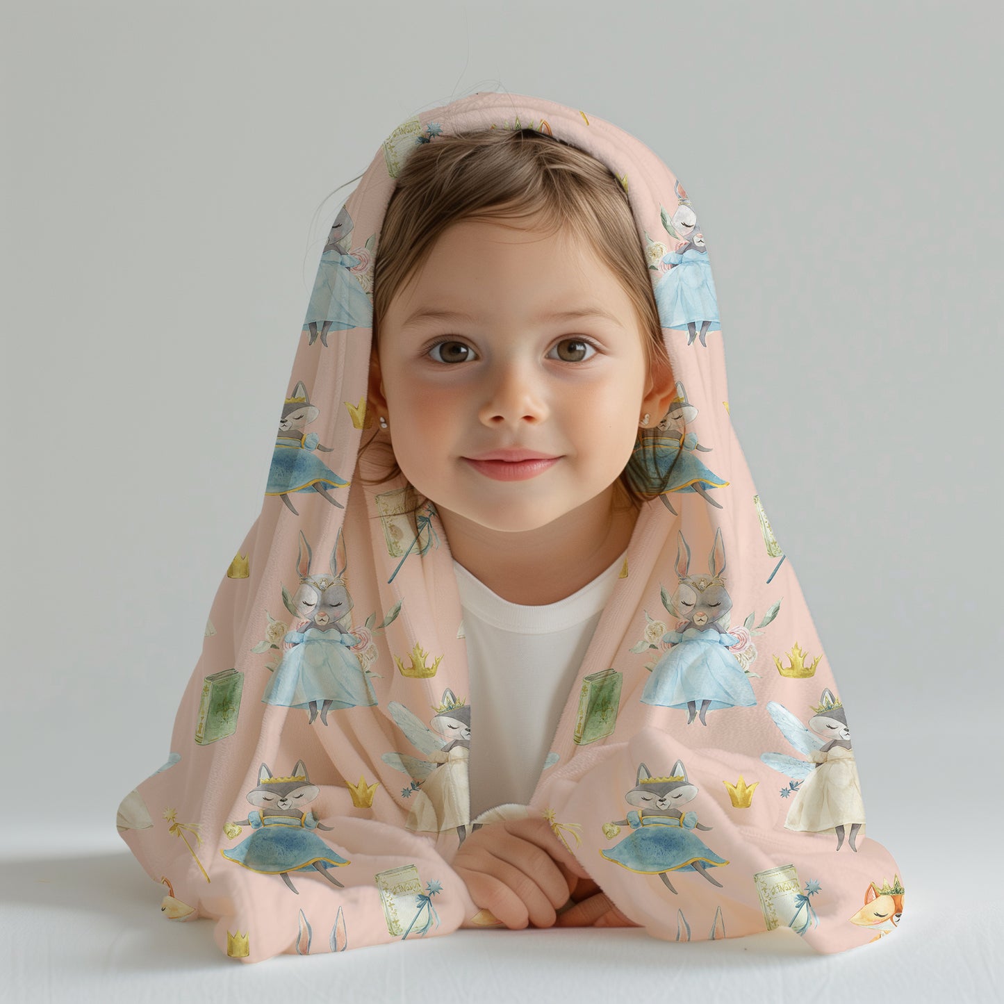 Woodland Animal Fairies Pink - Plush Velveteen Throw Blanket
