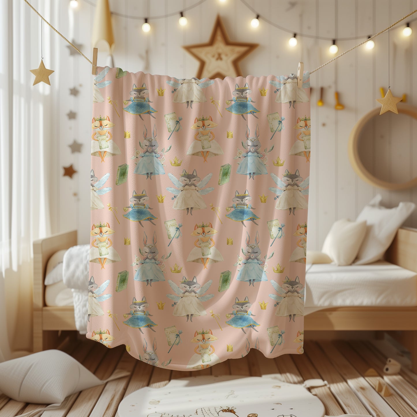 Woodland Animal Fairies Pink - Plush Velveteen Throw Blanket