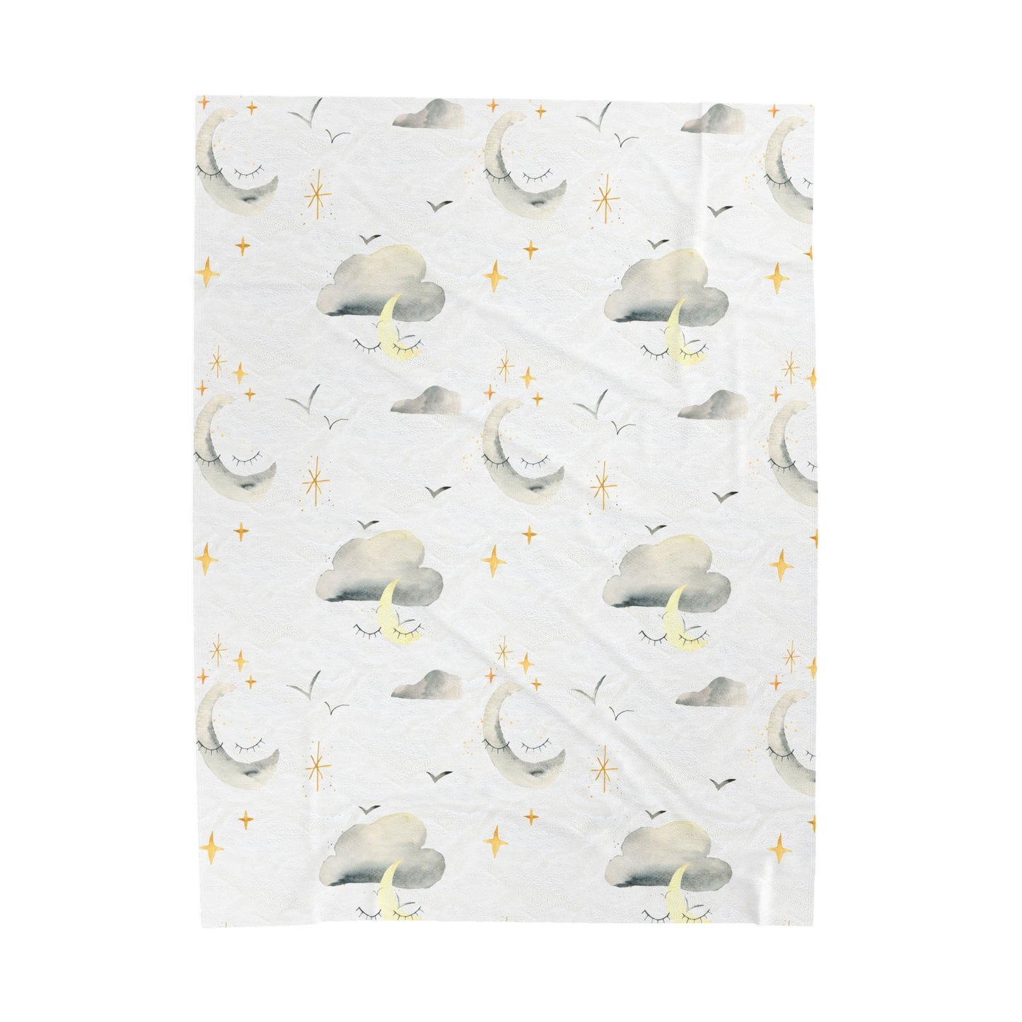 Night Sky Cloud and Moons Sleeping - Velveteen Plush Throw Blanket