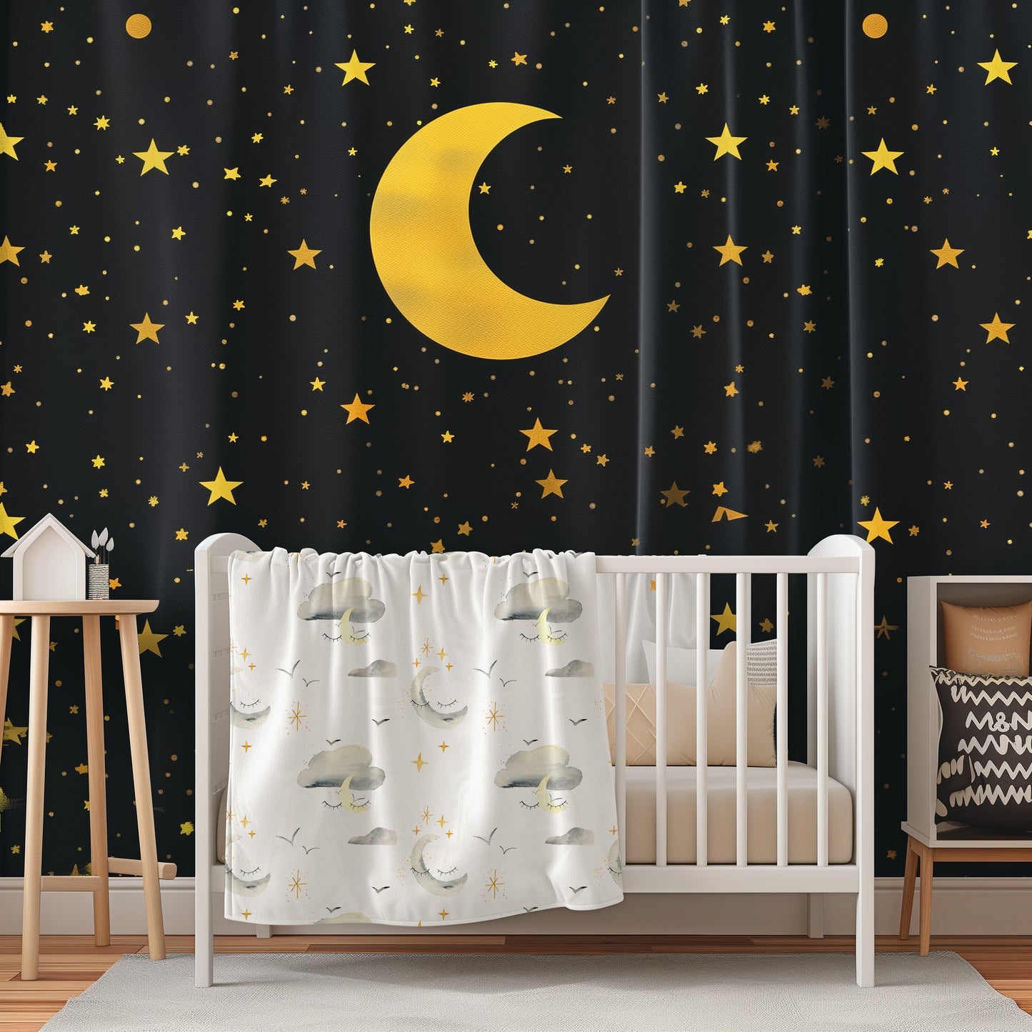 Night Sky Cloud and Moons Sleeping - Velveteen Plush Throw Blanket