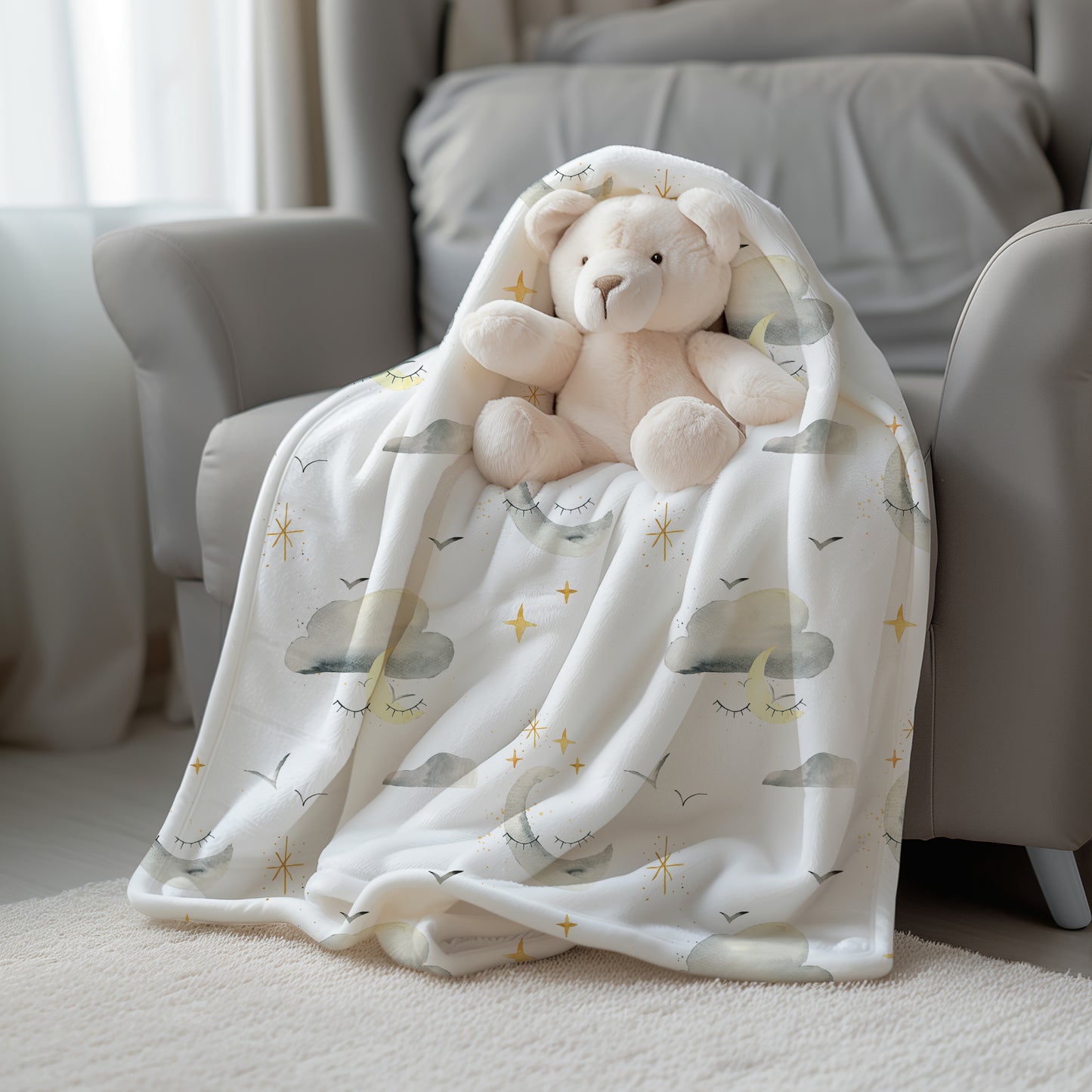 Night Sky Cloud and Moons Sleeping - Velveteen Plush Throw Blanket
