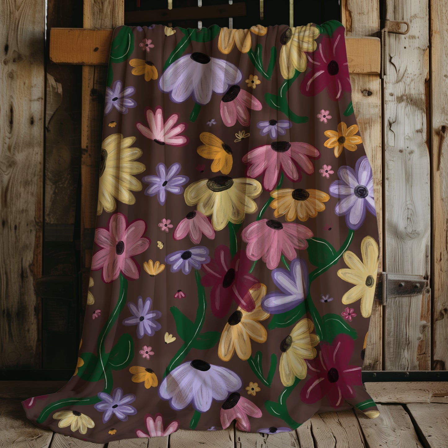 Cottage Core Colorful Folk Floral Surprise Song Inspired - Velveteen Plush Throw Blanket