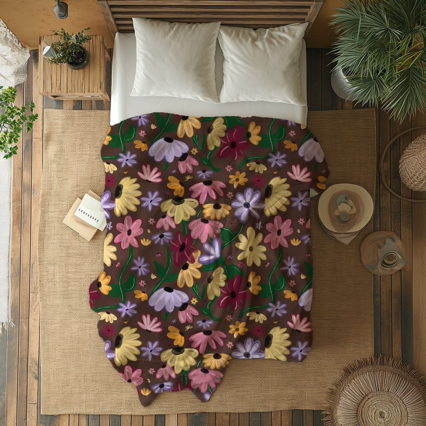 Cottage Core Colorful Folk Floral Surprise Song Inspired - Velveteen Plush Throw Blanket