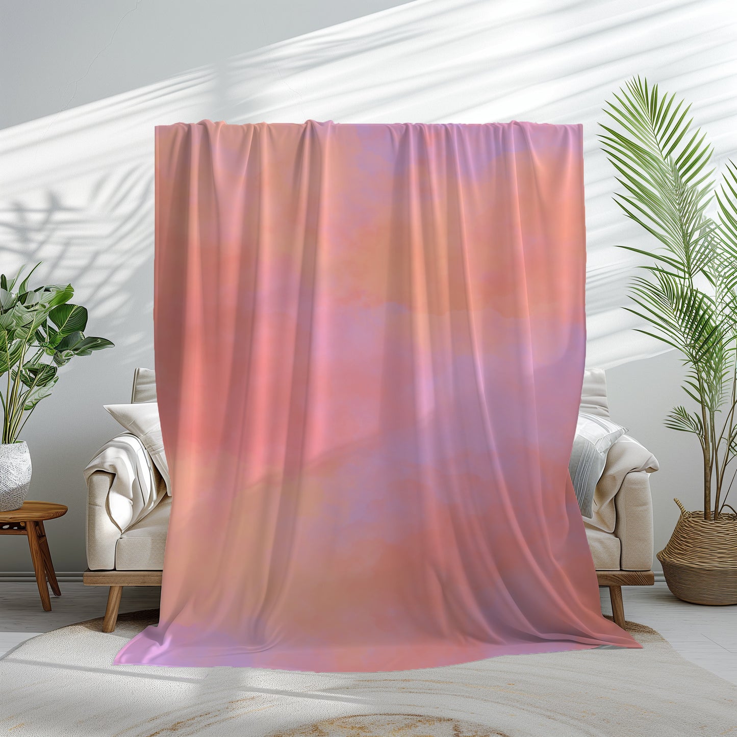 Orange and Pink Cotton Candy Cloud Sky - Velveteen Plush Throw Blanket