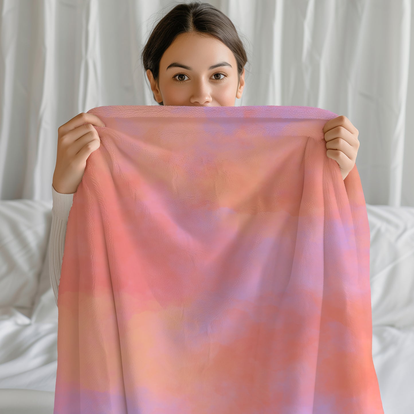 Orange and Pink Cotton Candy Cloud Sky - Velveteen Plush Throw Blanket