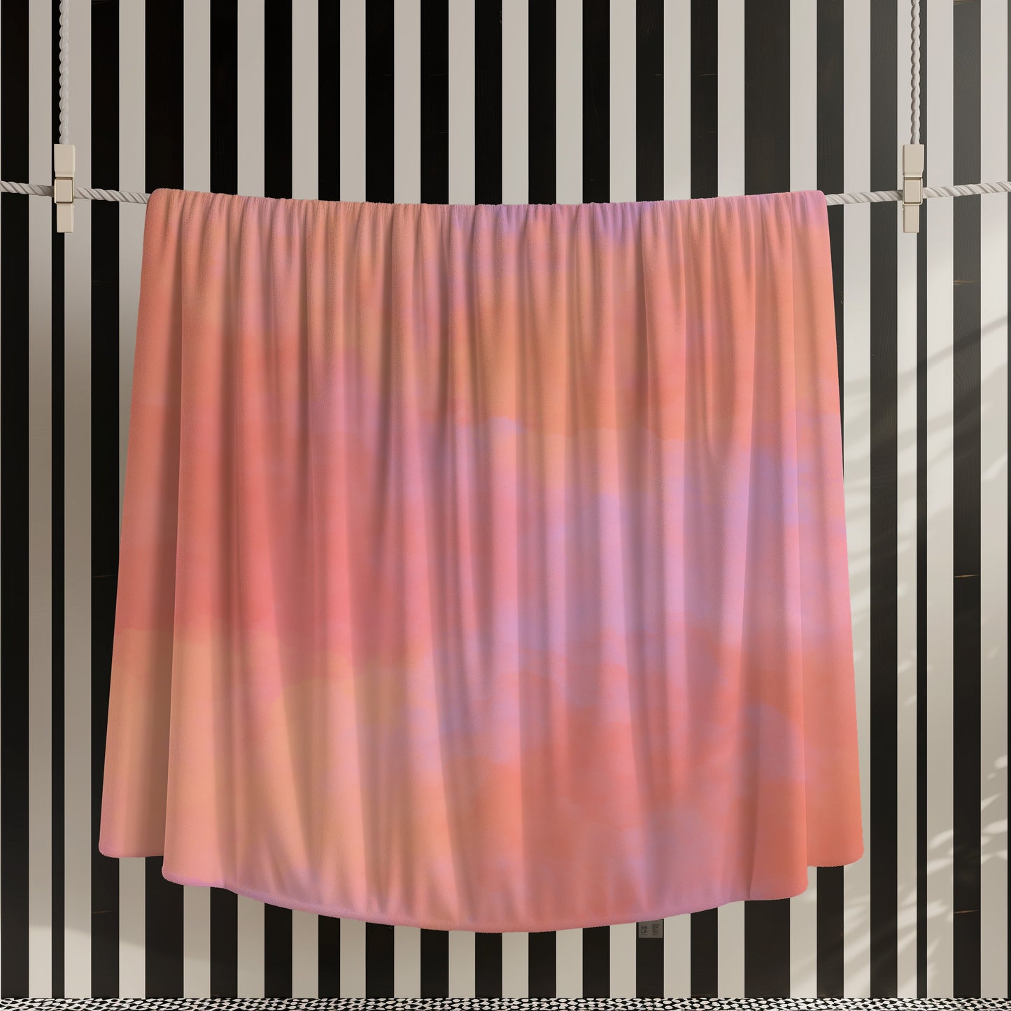 Orange and Pink Cotton Candy Cloud Sky - Velveteen Plush Throw Blanket
