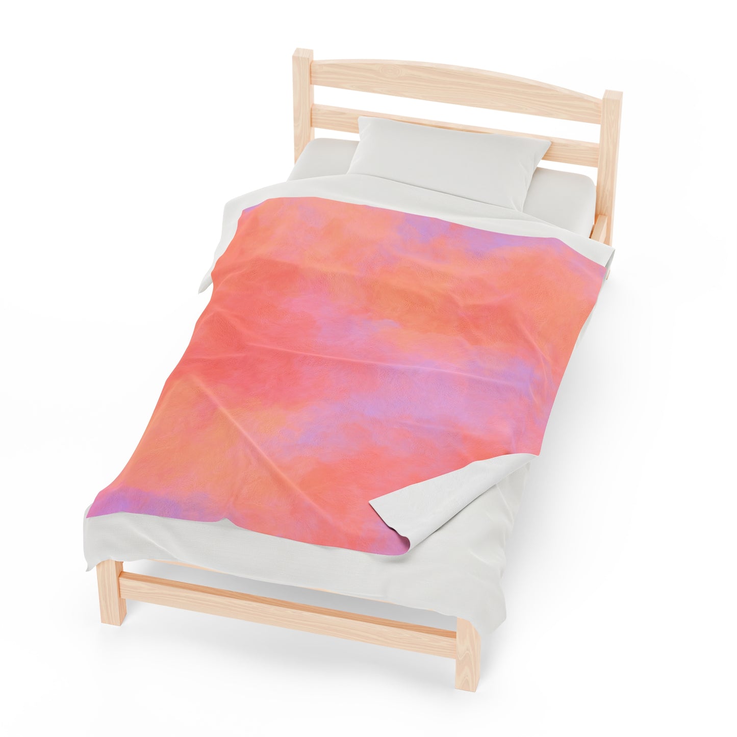Orange and Pink Cotton Candy Cloud Sky - Velveteen Plush Throw Blanket