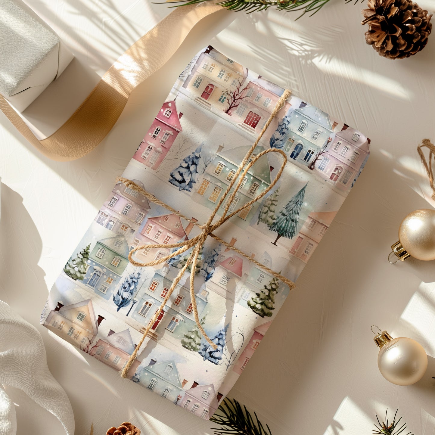 Snowy Winter Hygge Village Gift Wrapping Paper